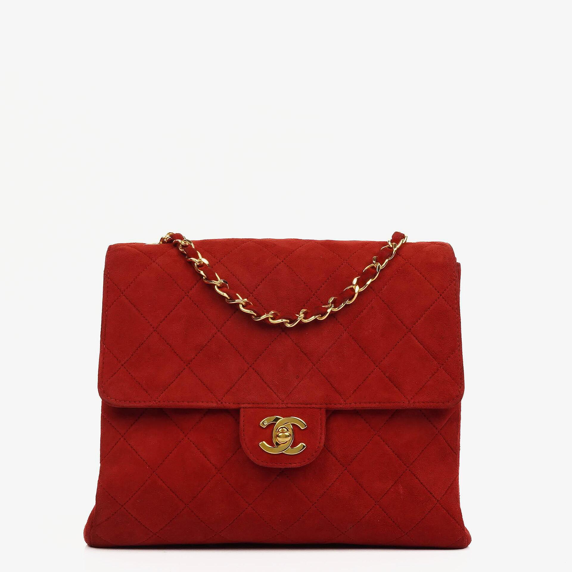 Chanel Single Flap Bag In Red Quilted Suede With 24K Gold-Plated Hardware
