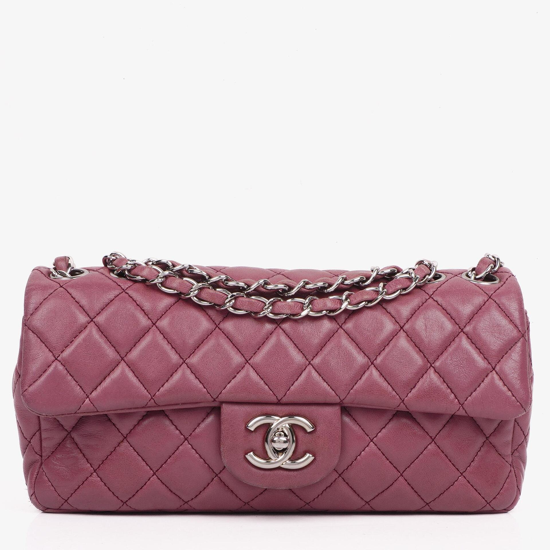 Chanel Single Flap Bag Quilted Lambskin Silver Toned Hardware