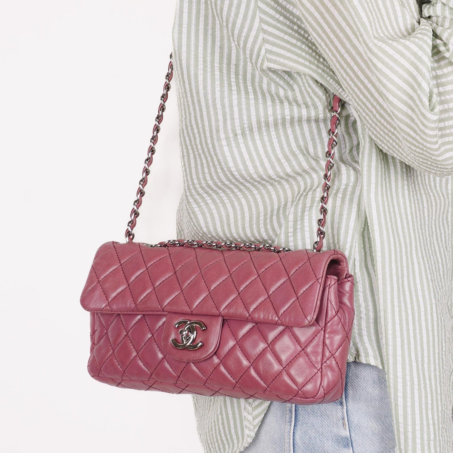 Chanel Single Flap Bag Quilted Lambskin Silver Toned Hardware