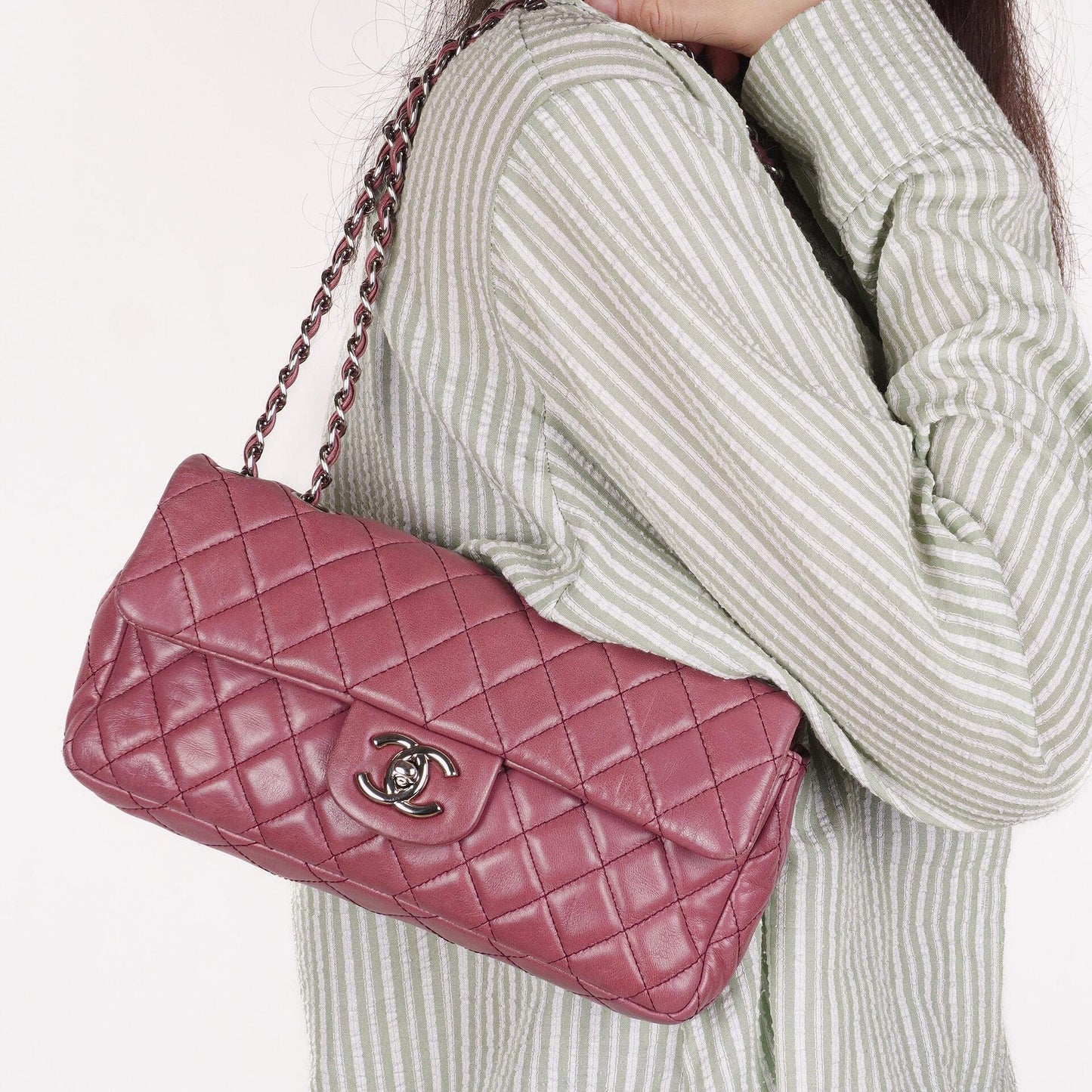 Chanel Single Flap Bag Quilted Lambskin Silver Toned Hardware