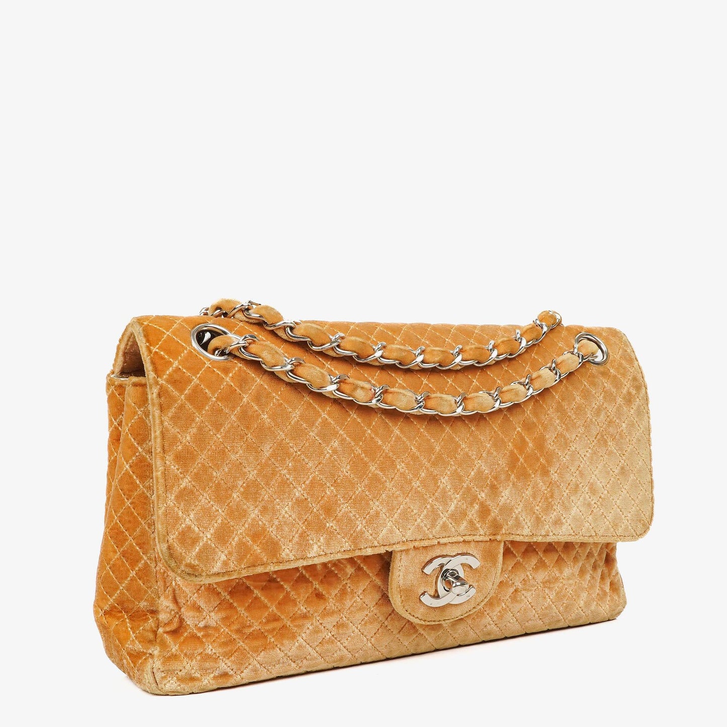 Chanel Single Flap Quilted Velvet Shoulder Bags With Silver-Tone Hardware