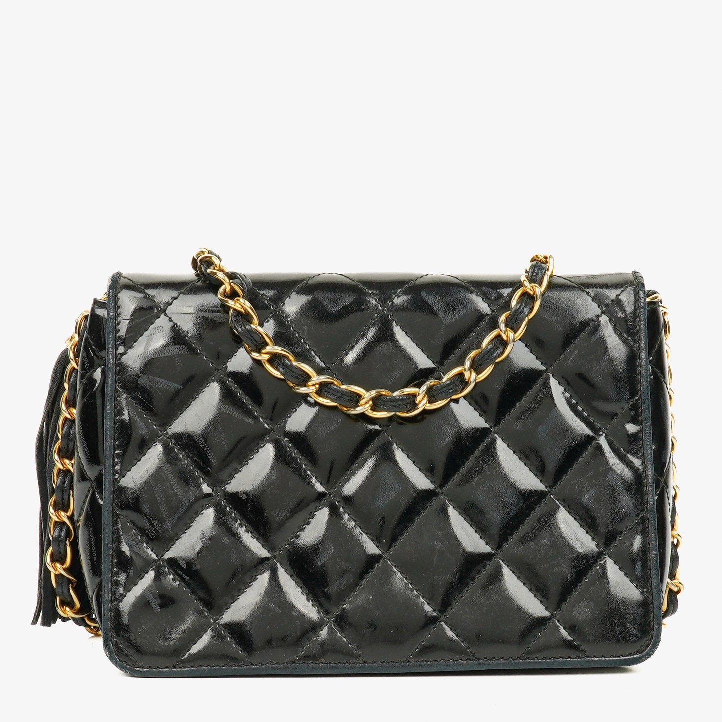 Chanel Small Black Patent Leather Full Flap Bag