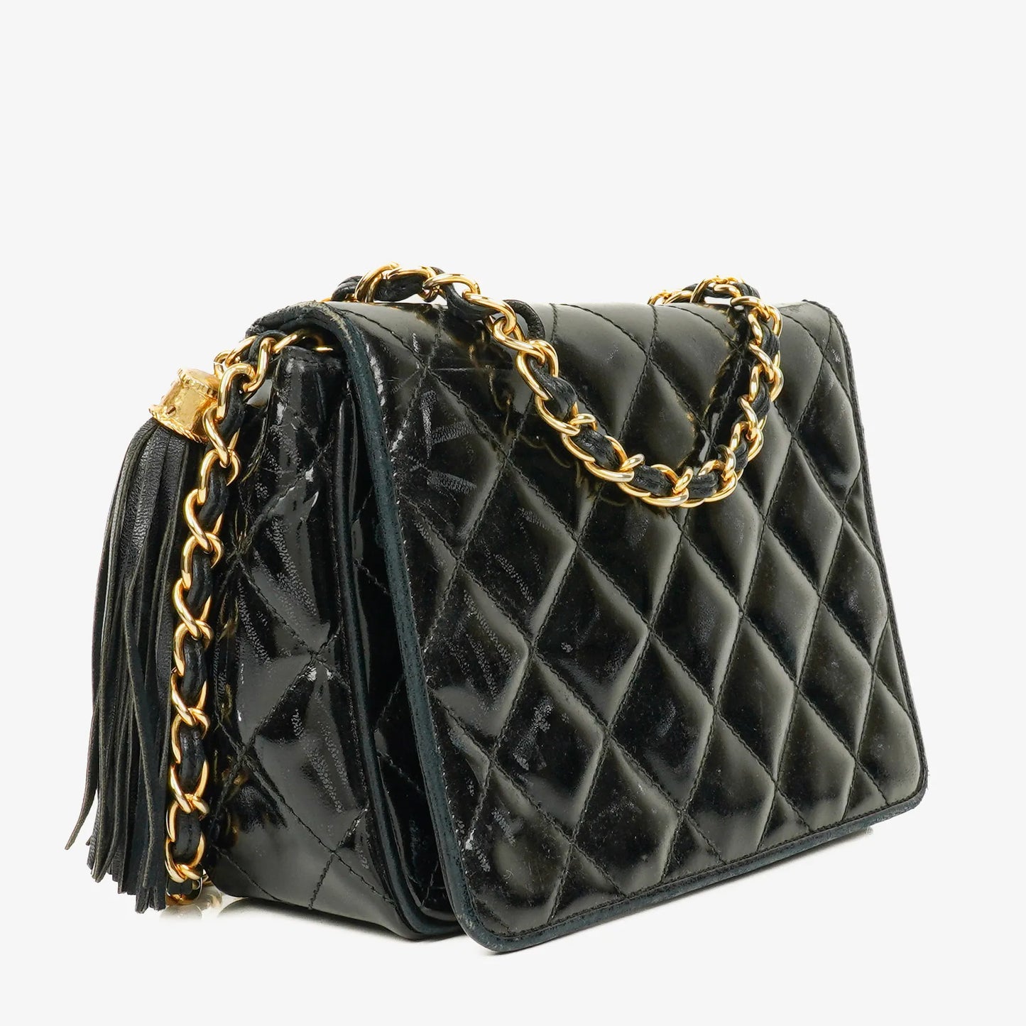 Chanel Small Black Patent Leather Full Flap Bag