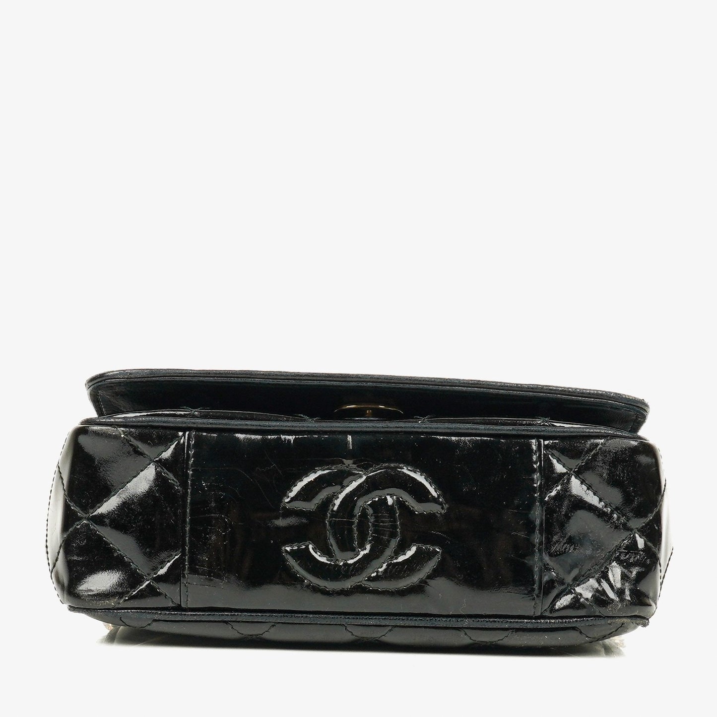 Chanel Small Black Patent Leather Full Flap Bag