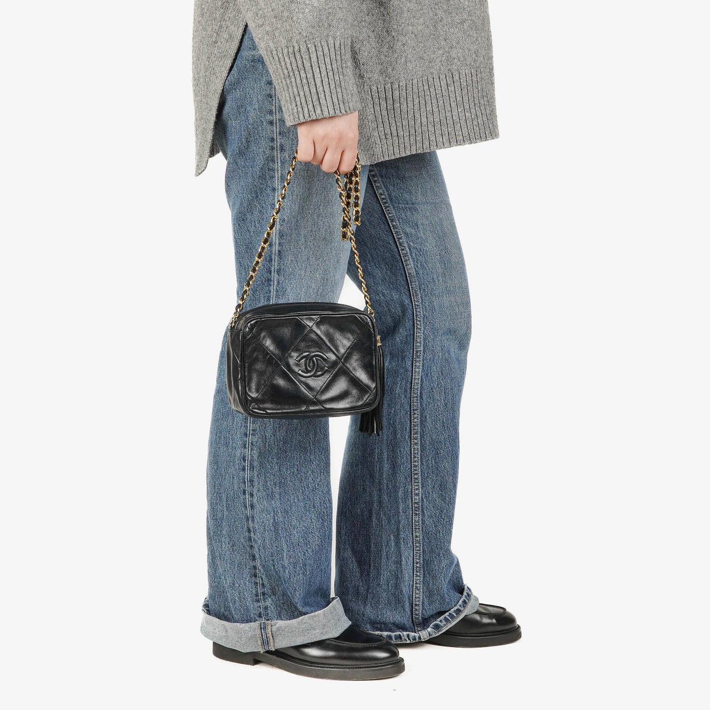 Chanel Small Camera Tassel Black Leather Crossbody Bag