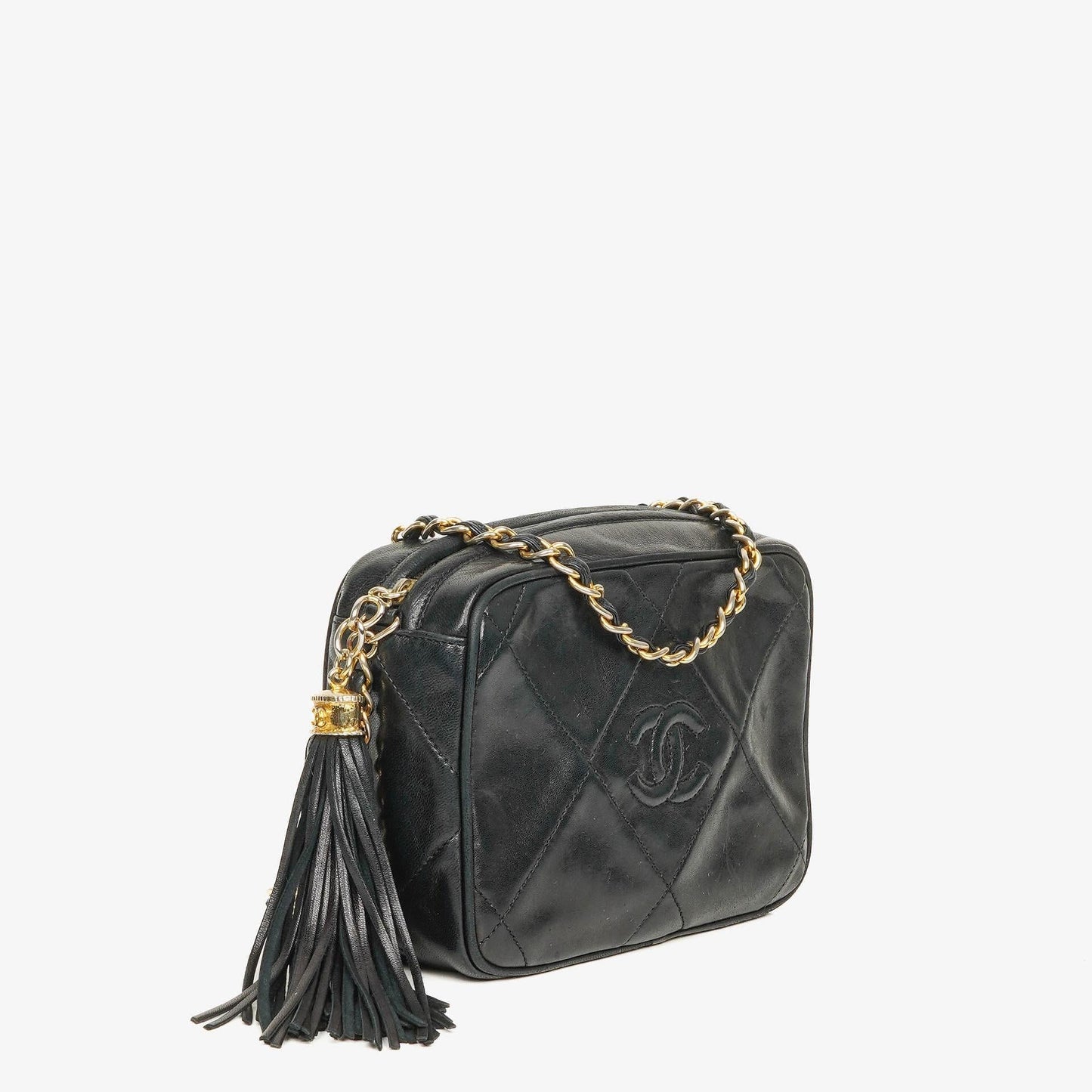 Chanel Small Camera Tassel Black Leather Crossbody Bag