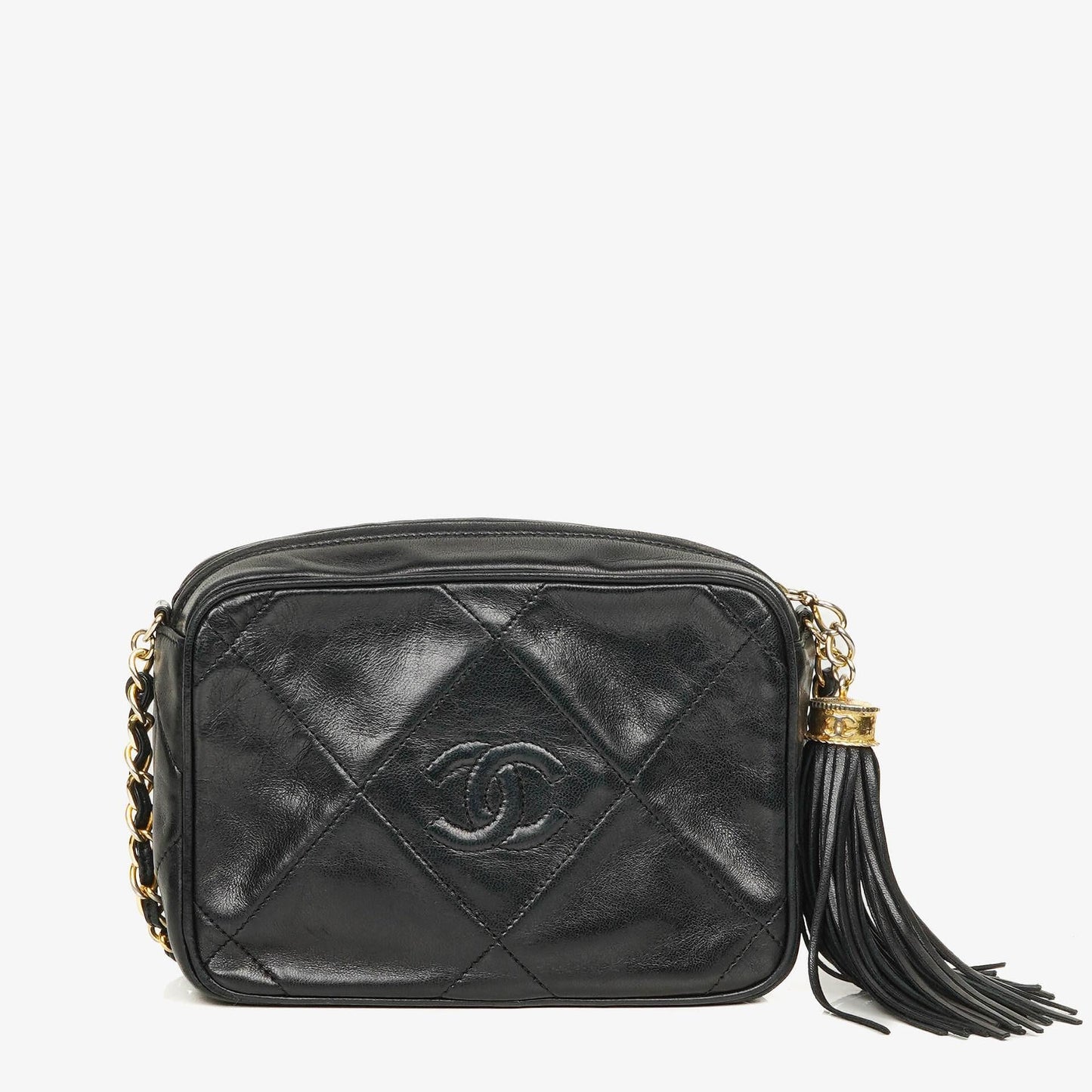 Chanel Small Camera Tassel Black Leather Crossbody Bag