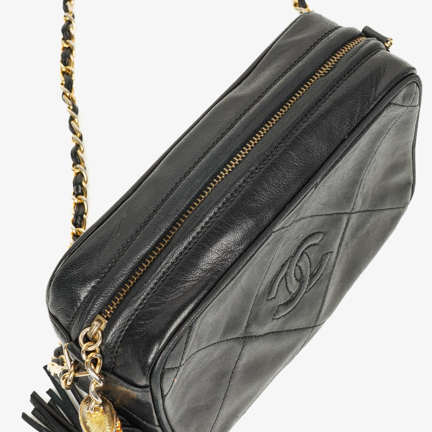 Chanel Small Camera Tassel Black Leather Crossbody Bag