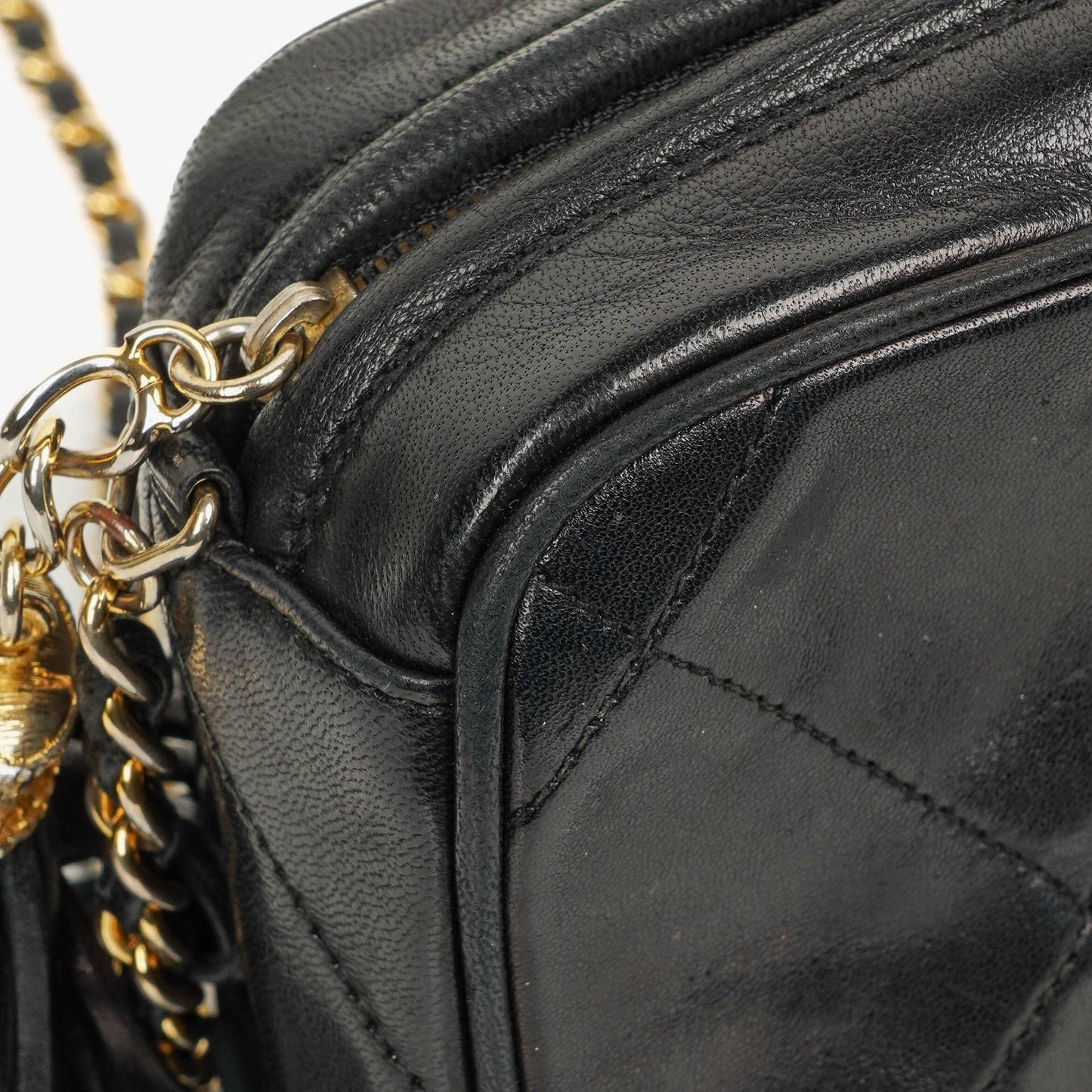 Chanel Small Camera Tassel Black Leather Crossbody Bag