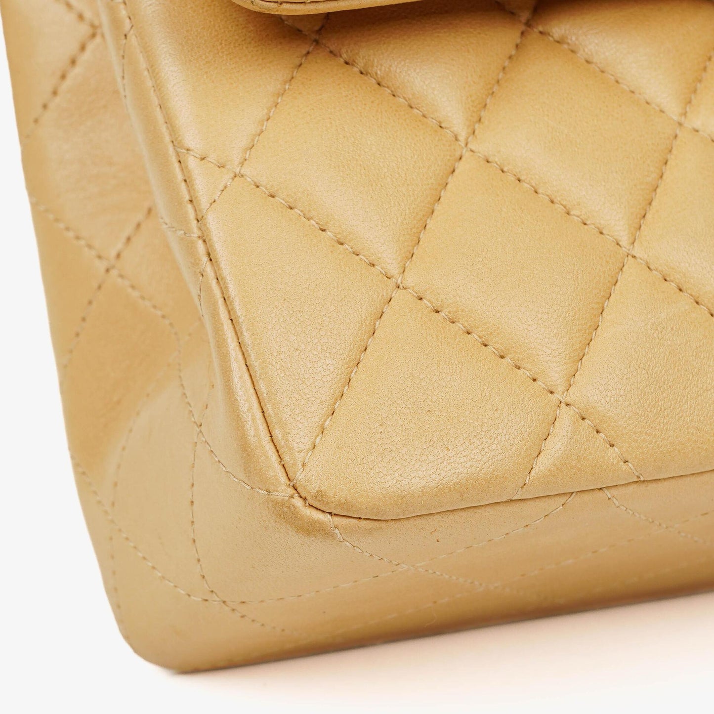 Chanel Small Clasic Double Flap Beige Quilted Lambskin With Silver-tone Hardware
