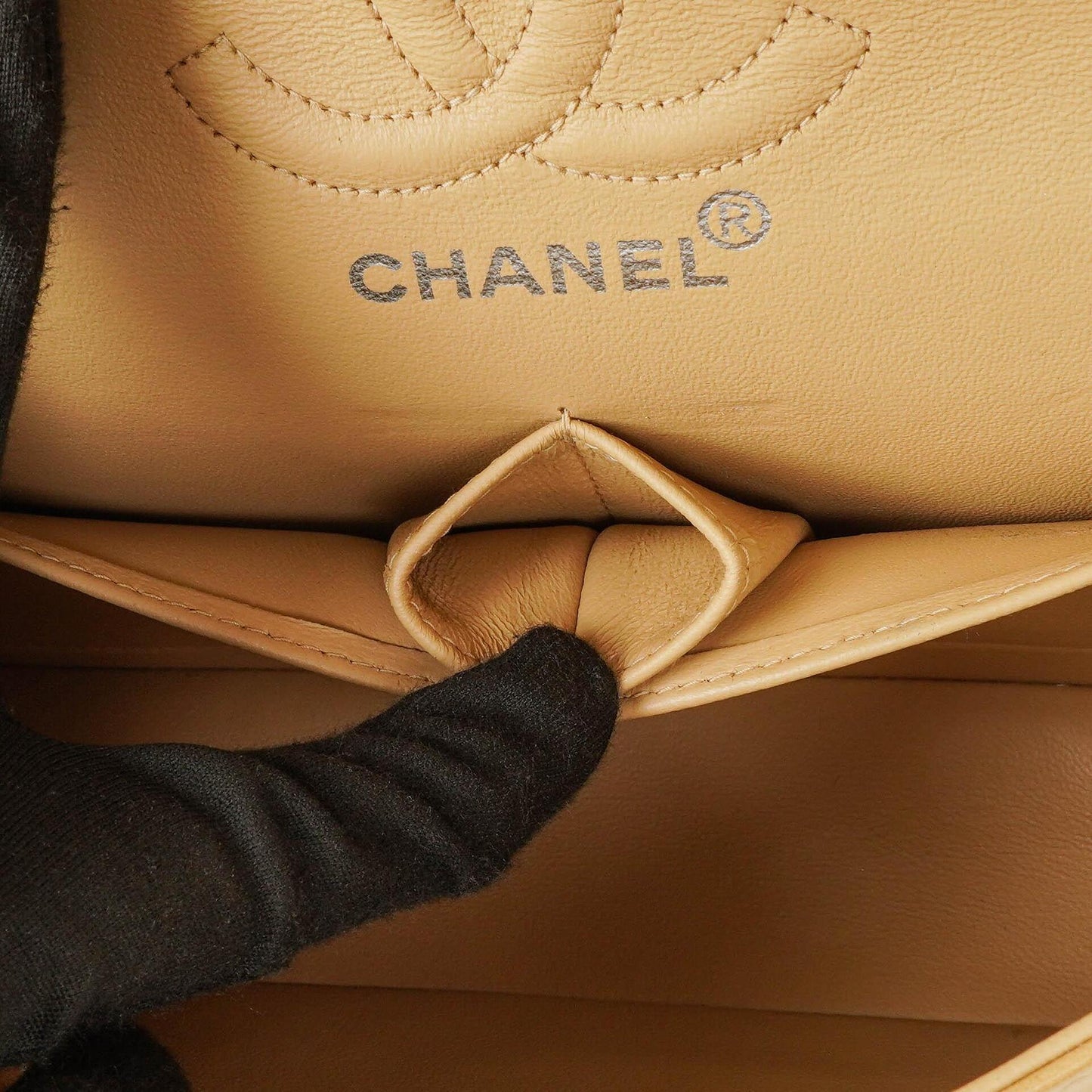 Chanel Small Clasic Double Flap Beige Quilted Lambskin With Silver-tone Hardware