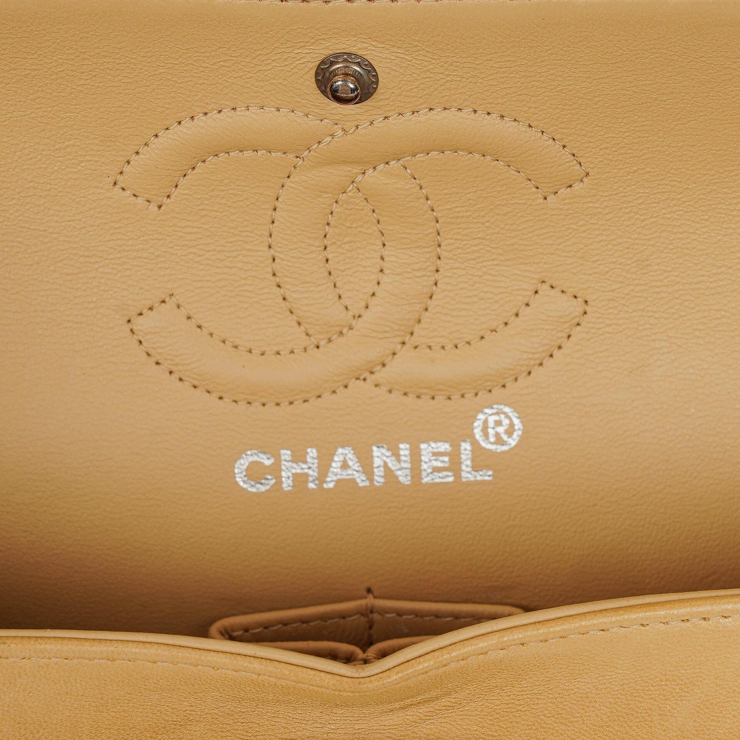Chanel Small Clasic Double Flap Beige Quilted Lambskin With Silver-tone Hardware