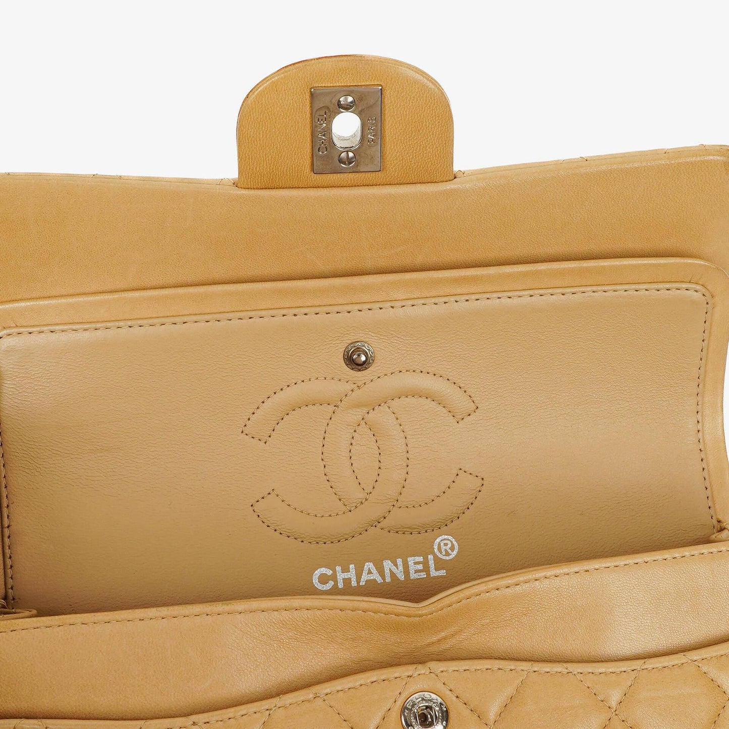 Chanel Small Clasic Double Flap Beige Quilted Lambskin With Silver-tone Hardware