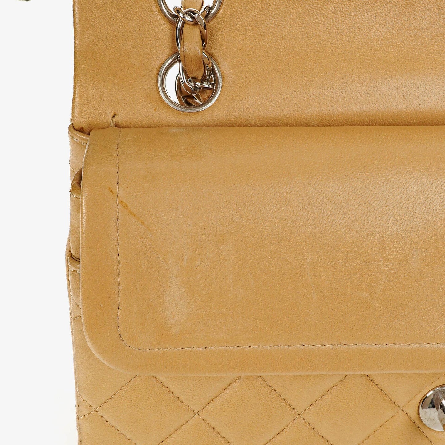 Chanel Small Clasic Double Flap Beige Quilted Lambskin With Silver-tone Hardware