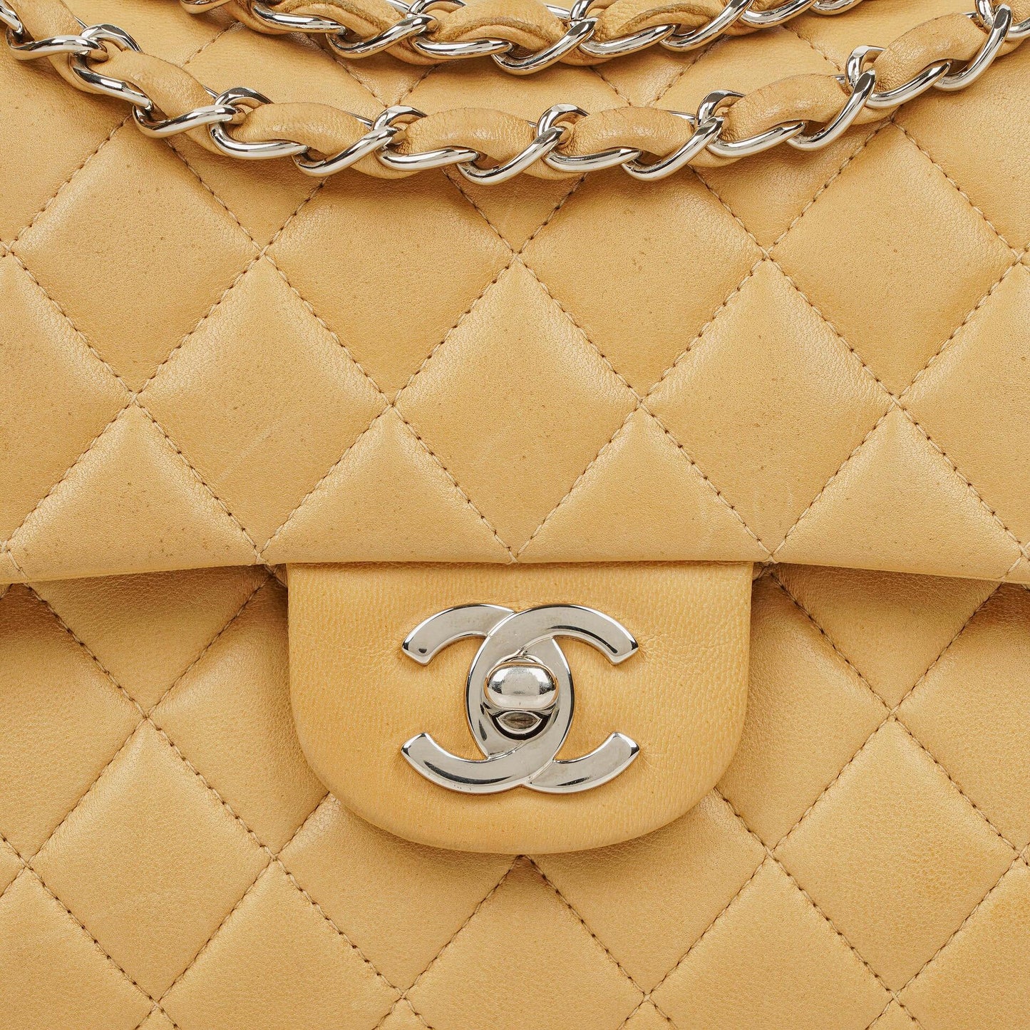 Chanel Small Clasic Double Flap Beige Quilted Lambskin With Silver-tone Hardware