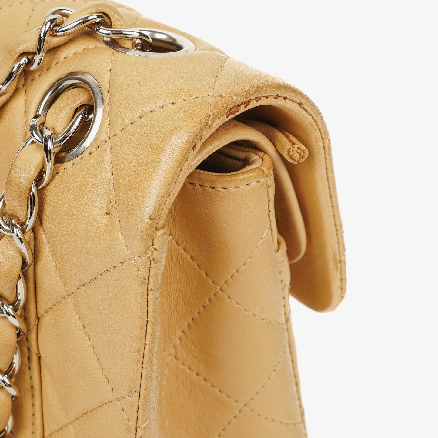 Chanel Small Clasic Double Flap Beige Quilted Lambskin With Silver-tone Hardware