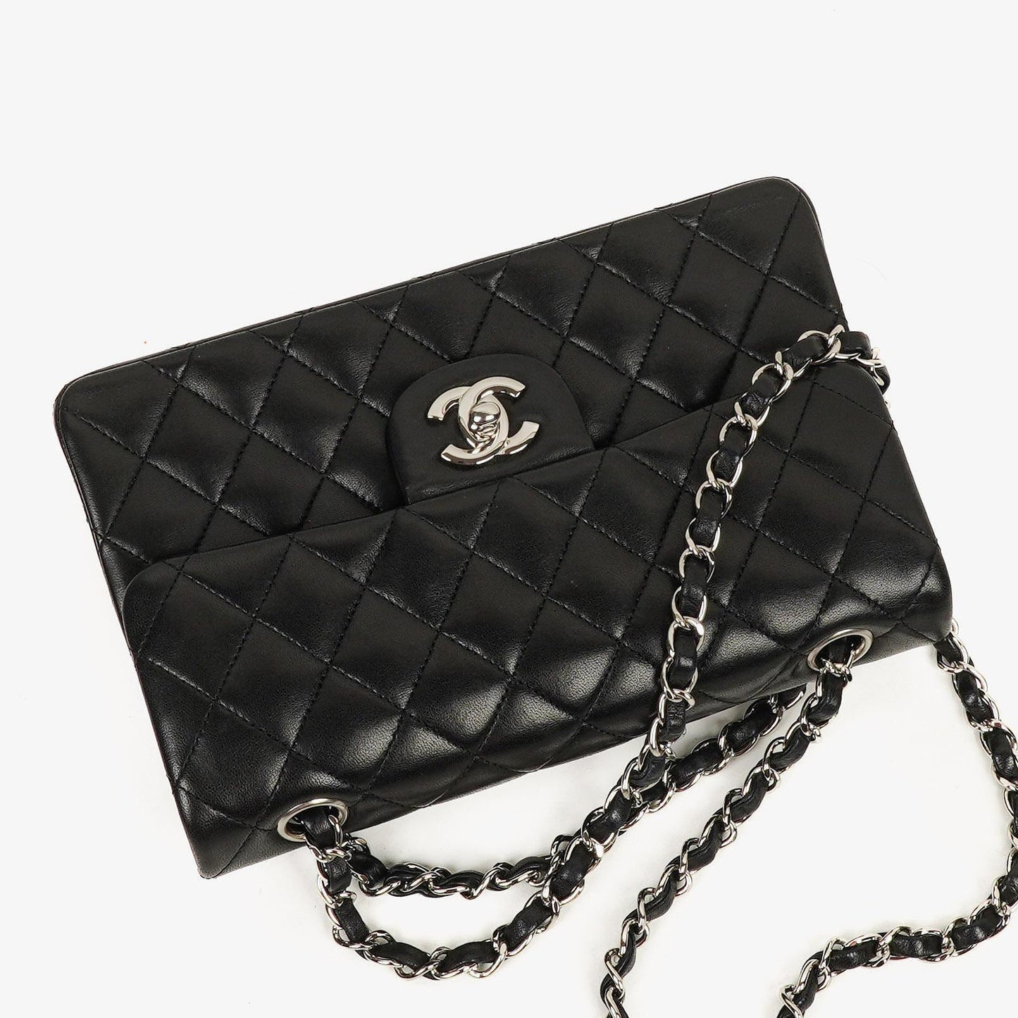 Chanel Small Classic Black Quilted Lambskin Double Flap Bag With Silver-Tone Hardware