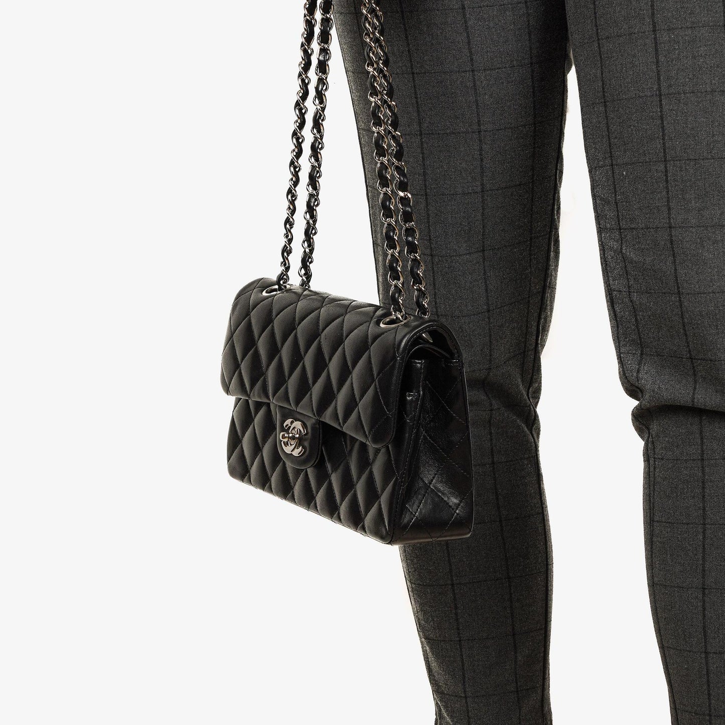 Chanel Small Classic Black Quilted Lambskin Double Flap Bag With Silver-Tone Hardware