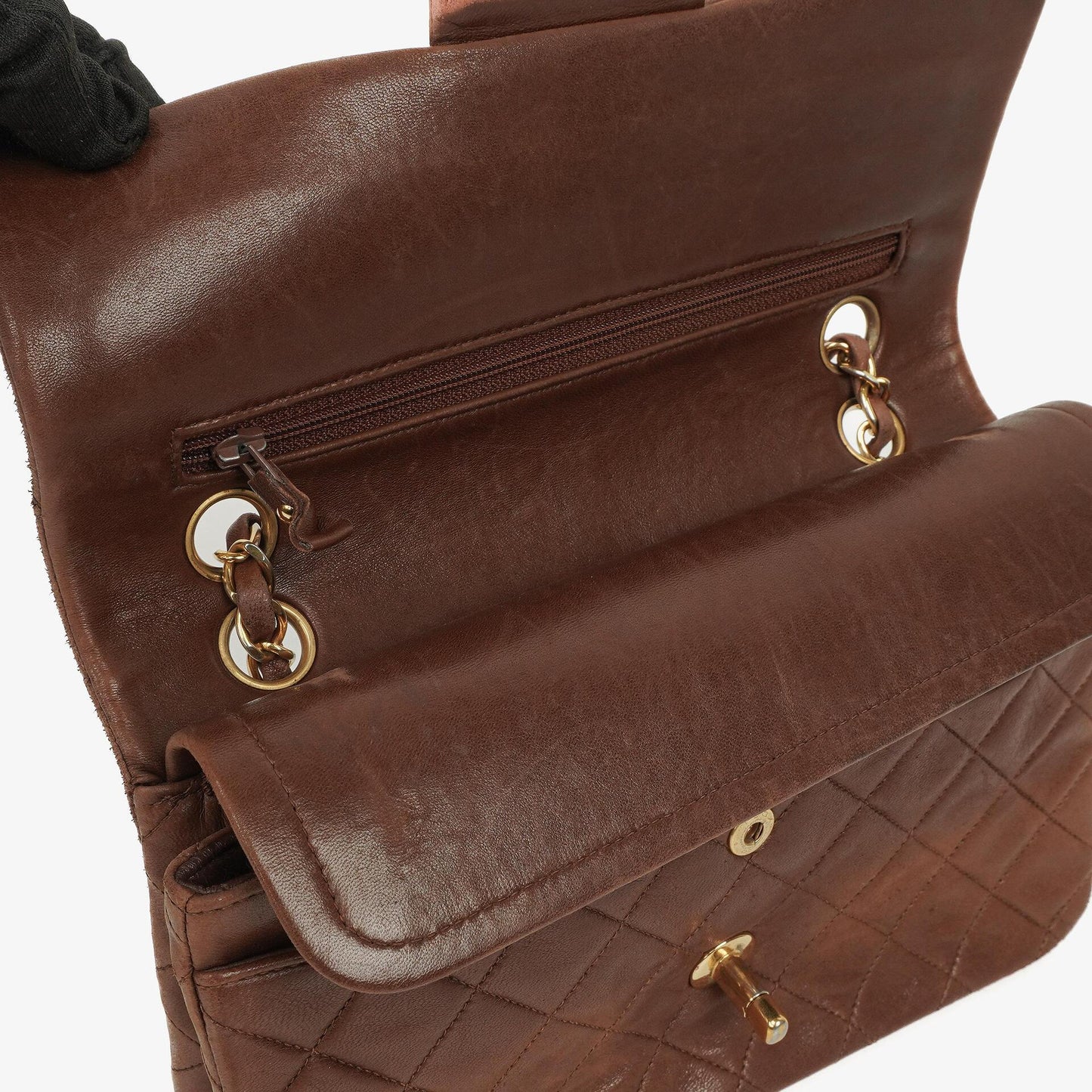 Chanel Small Classic Brown Quilted Lambskin Double Flap Bag With 24K Gold-Plated Hardware