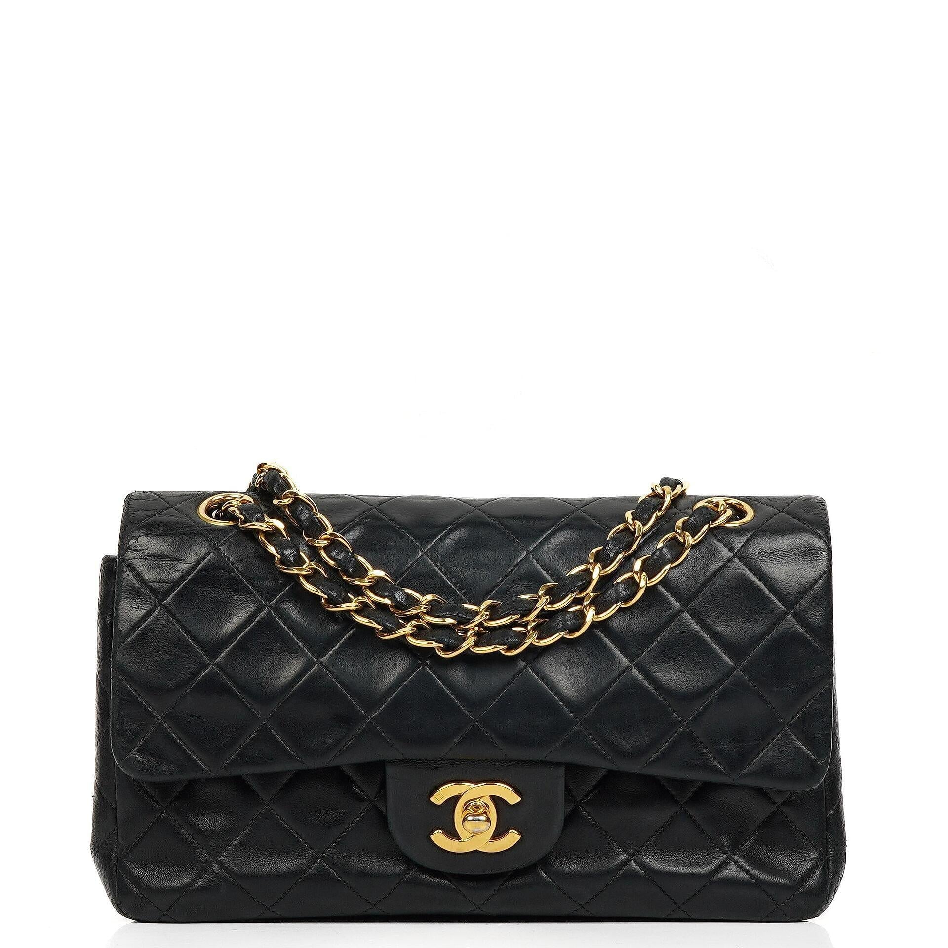 Chanel Small Classic Double Flap Bag in Black Lambskin with 24K Gold-Plated Hardware