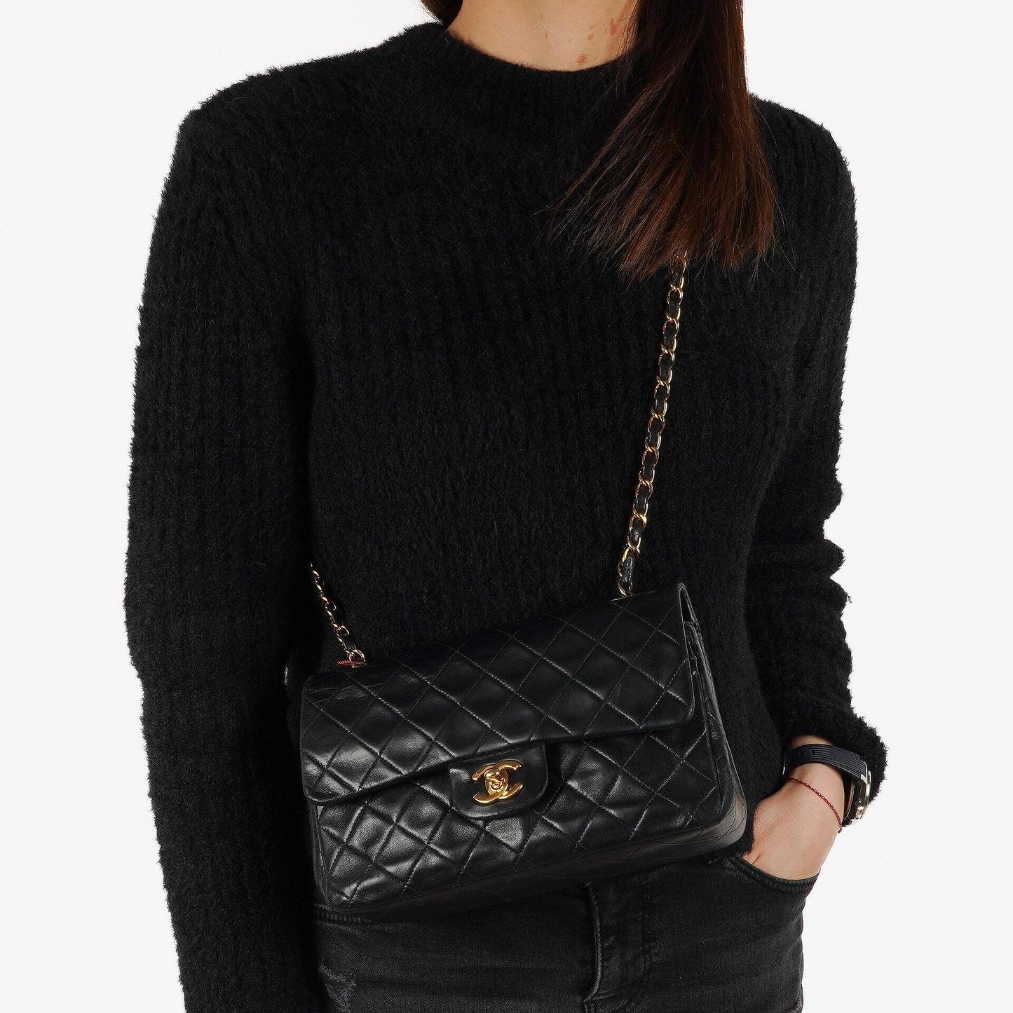 Chanel Small Classic Double Flap Bag in Black Lambskin with 24K Gold-Plated Hardware