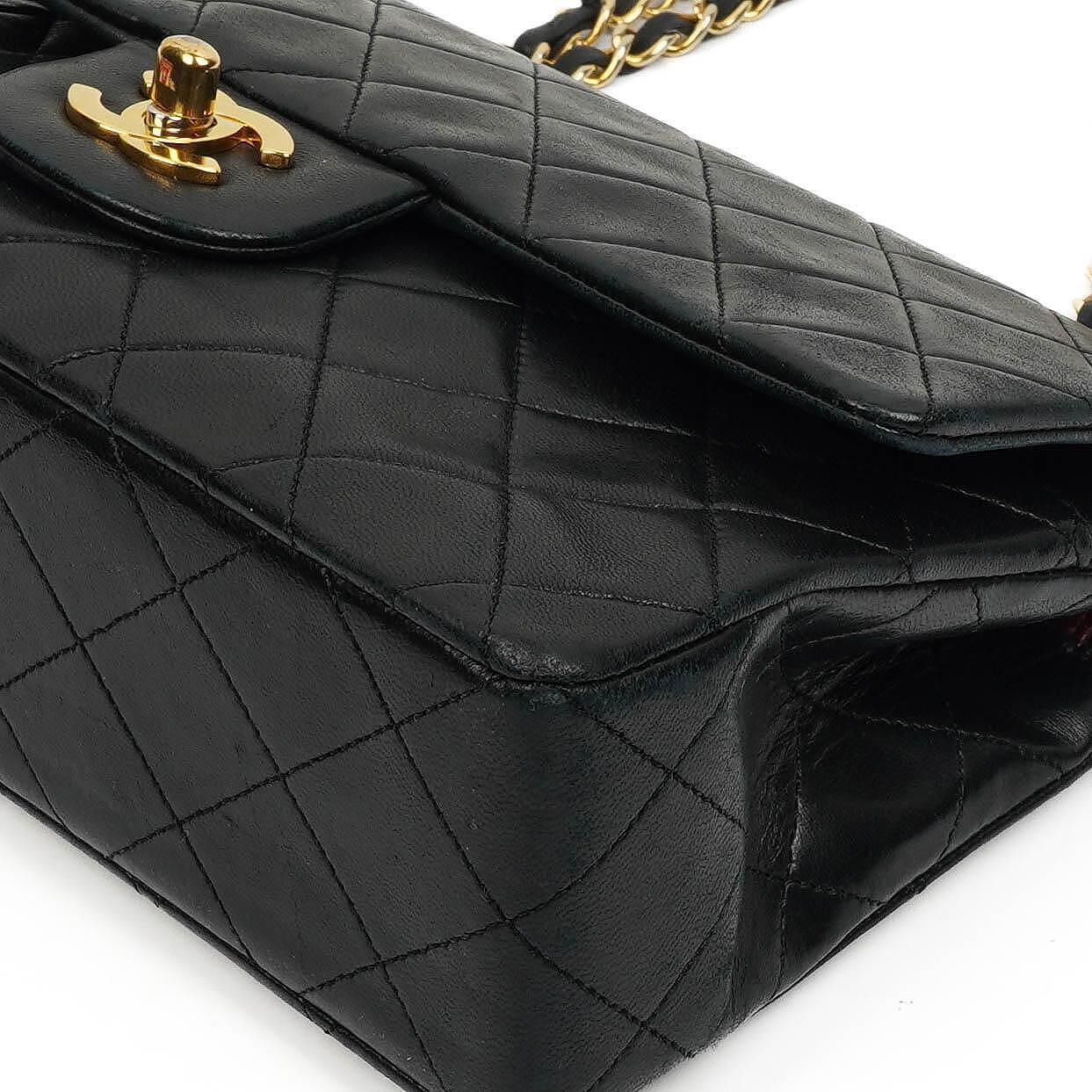 Chanel Small Classic Double Flap Bag In Black Quilted Lambskin With 24K Gold-Plated Hardware