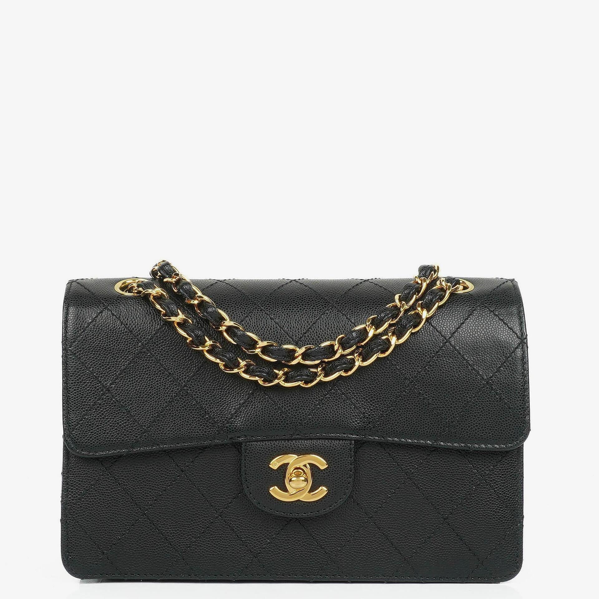 Chanel Small Classic Flap Bag Black Caviar 24K Gold Hardware