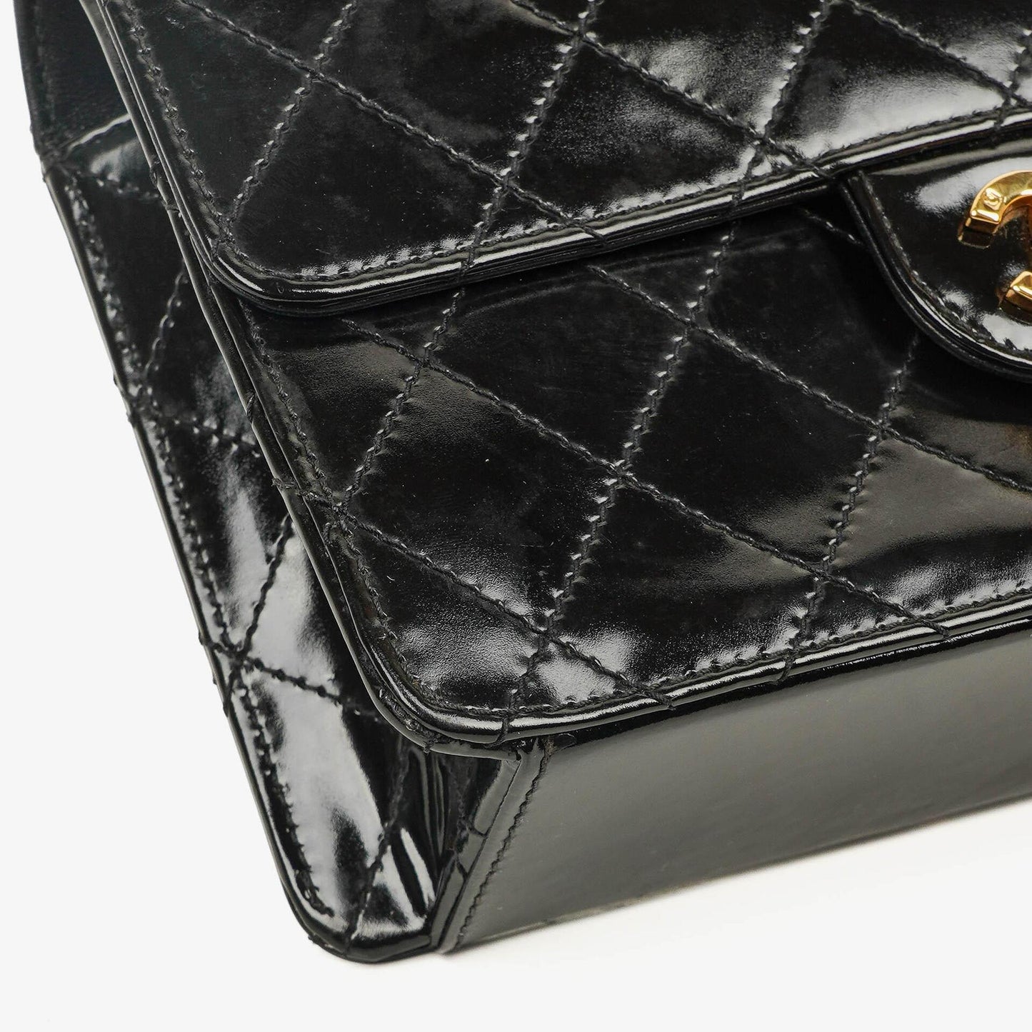 Chanel Small Classic Single Flap Bag Black Patent Quilted Leather With 24K Gold-Plated Hardware