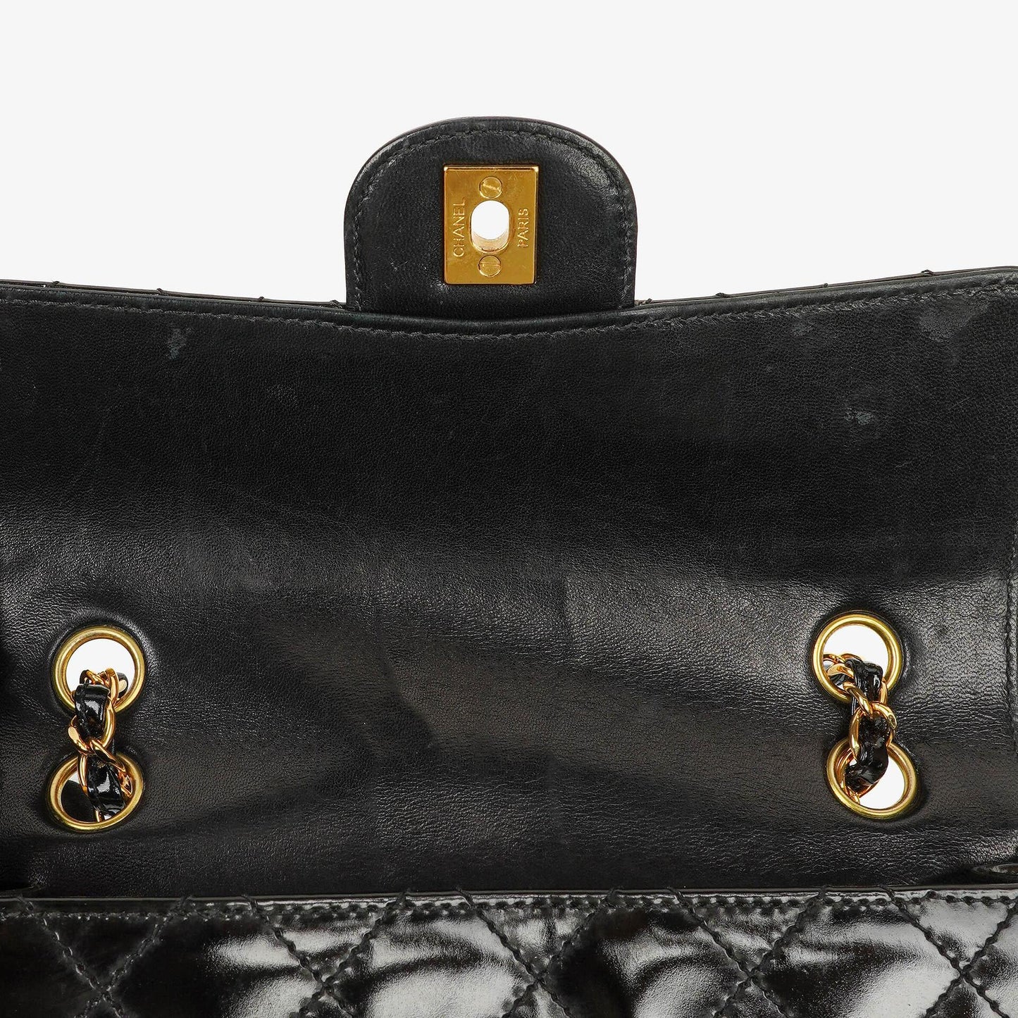 Chanel Small Classic Single Flap Bag Black Patent Quilted Leather With 24K Gold-Plated Hardware