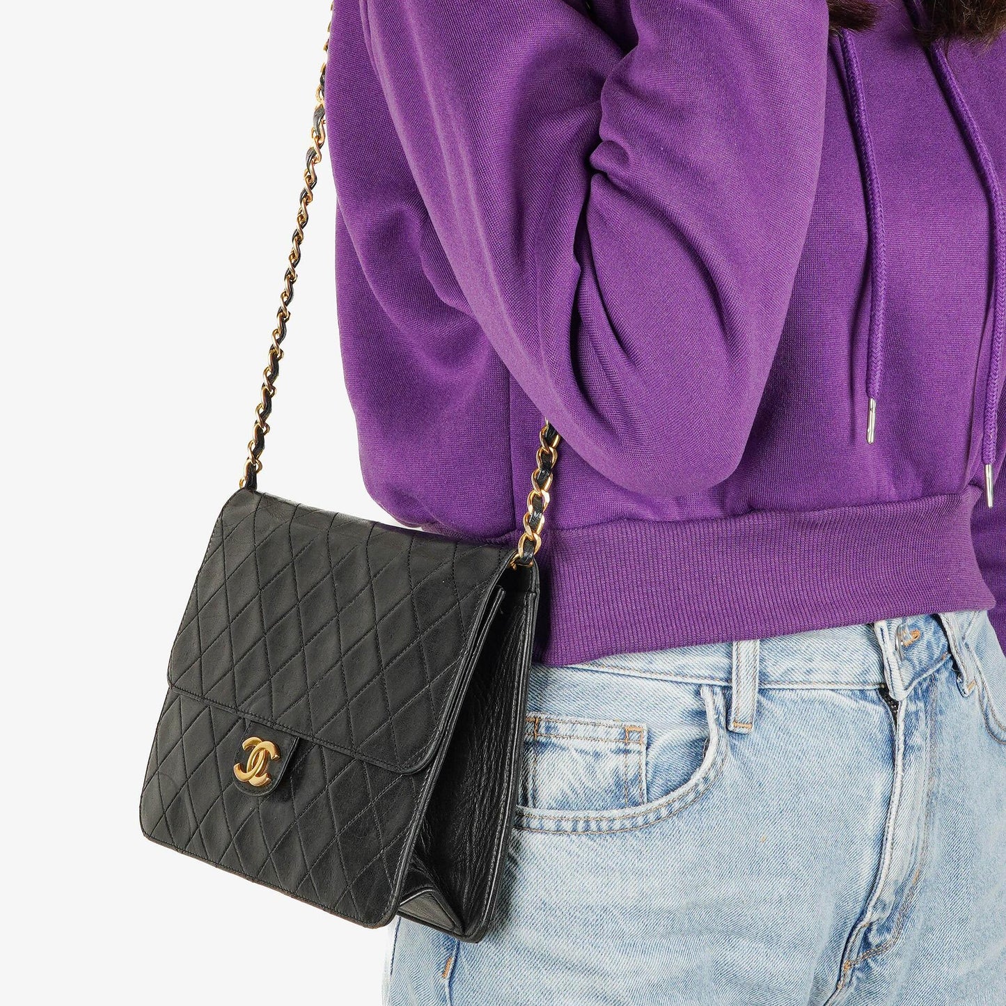 Chanel Small Classic Single Flap Bag In Navy Quilted Lambskin With 24K Gold-Plated Hardware