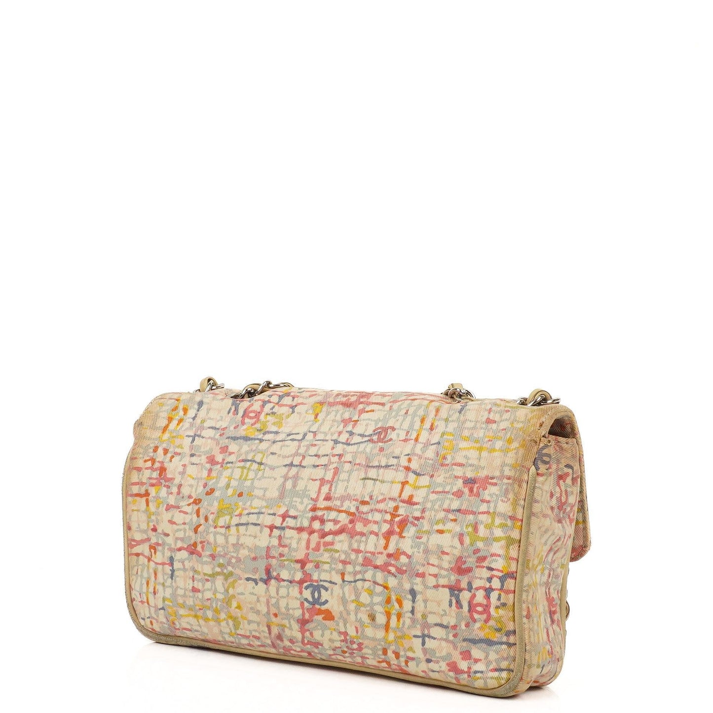 Chanel Small Classic Watercolor Clover Single Flap Bag Printed Canvas With Silver-Tone Hardware