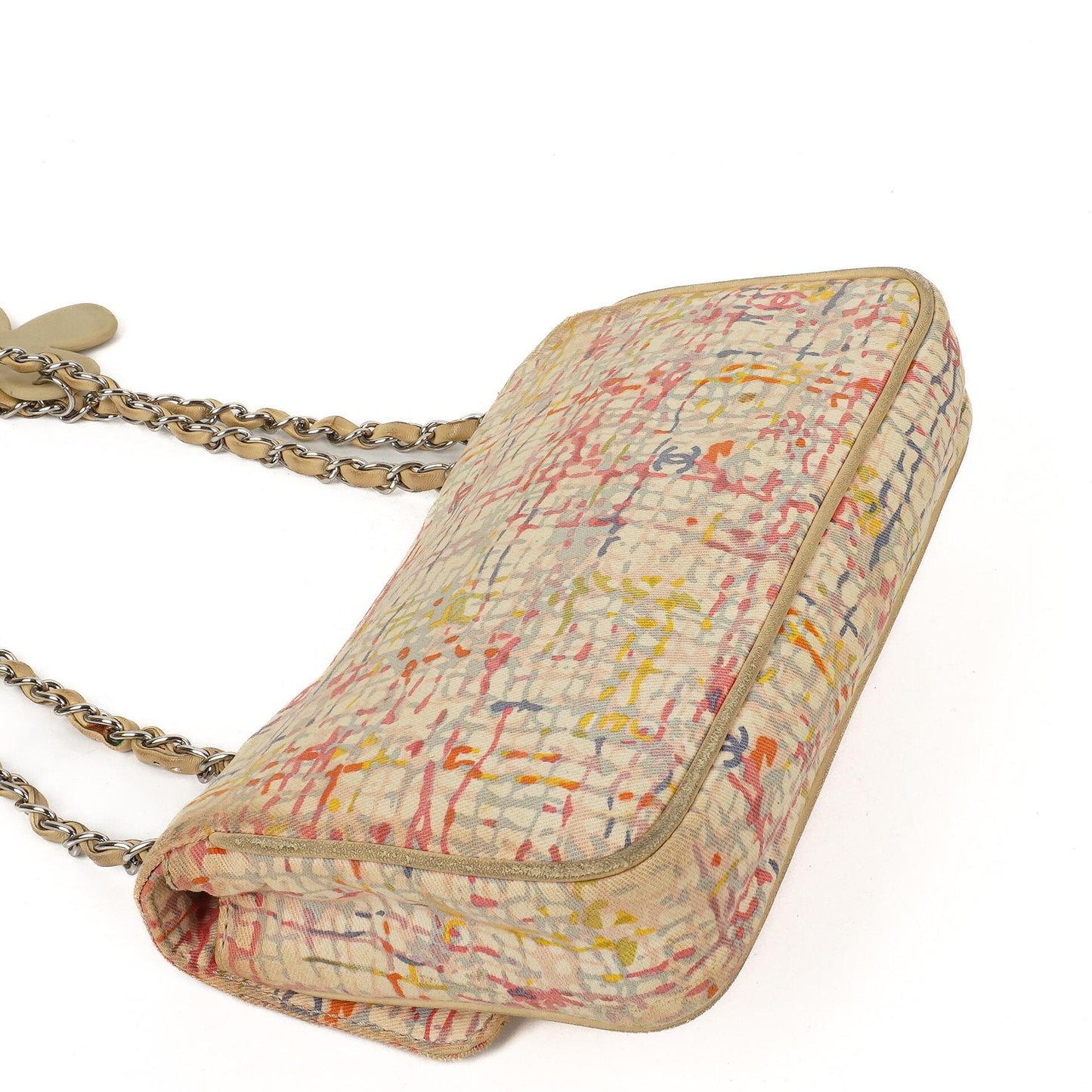 Chanel Small Classic Watercolor Clover Single Flap Bag Printed Canvas With Silver-Tone Hardware