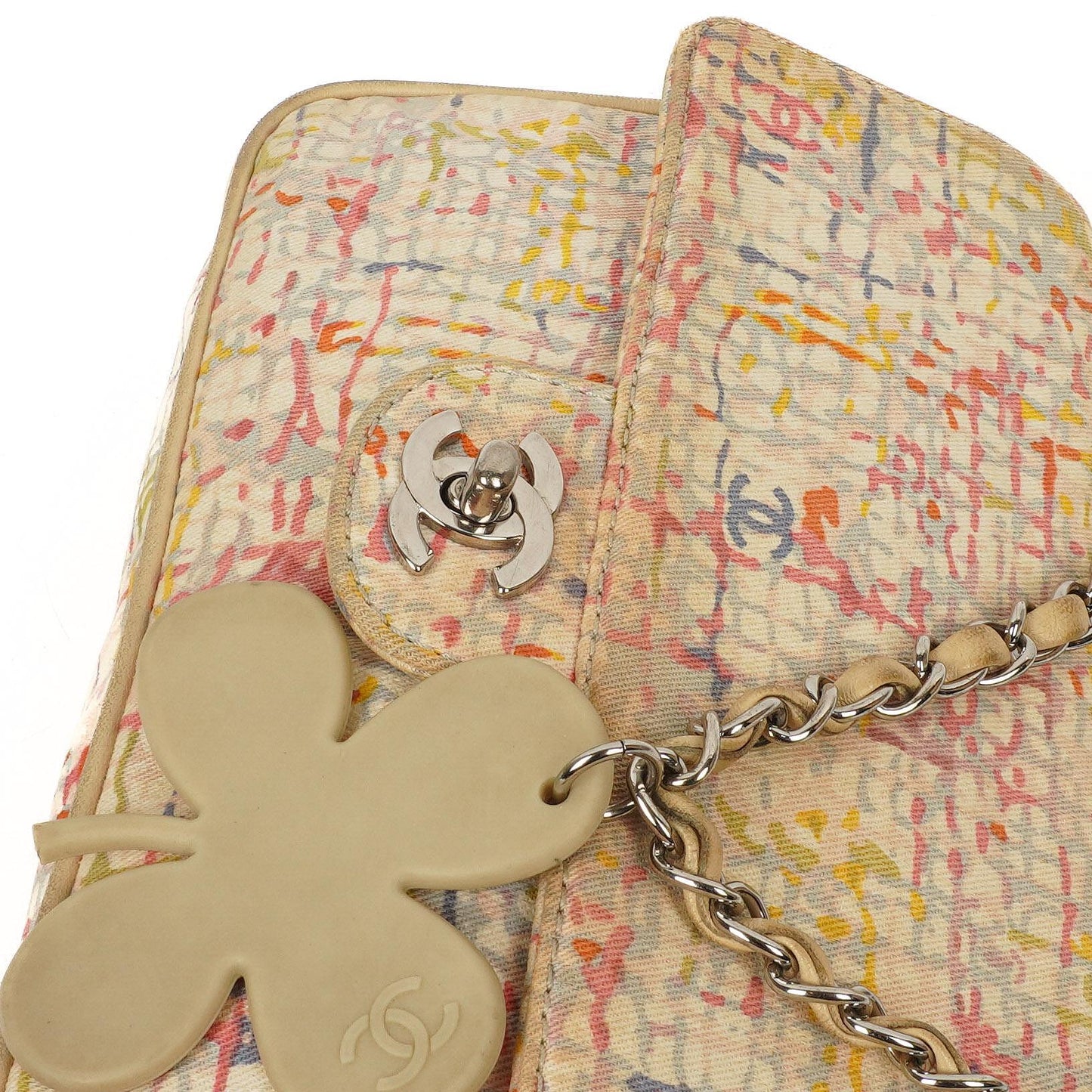 Chanel Small Classic Watercolor Clover Single Flap Bag Printed Canvas With Silver-Tone Hardware