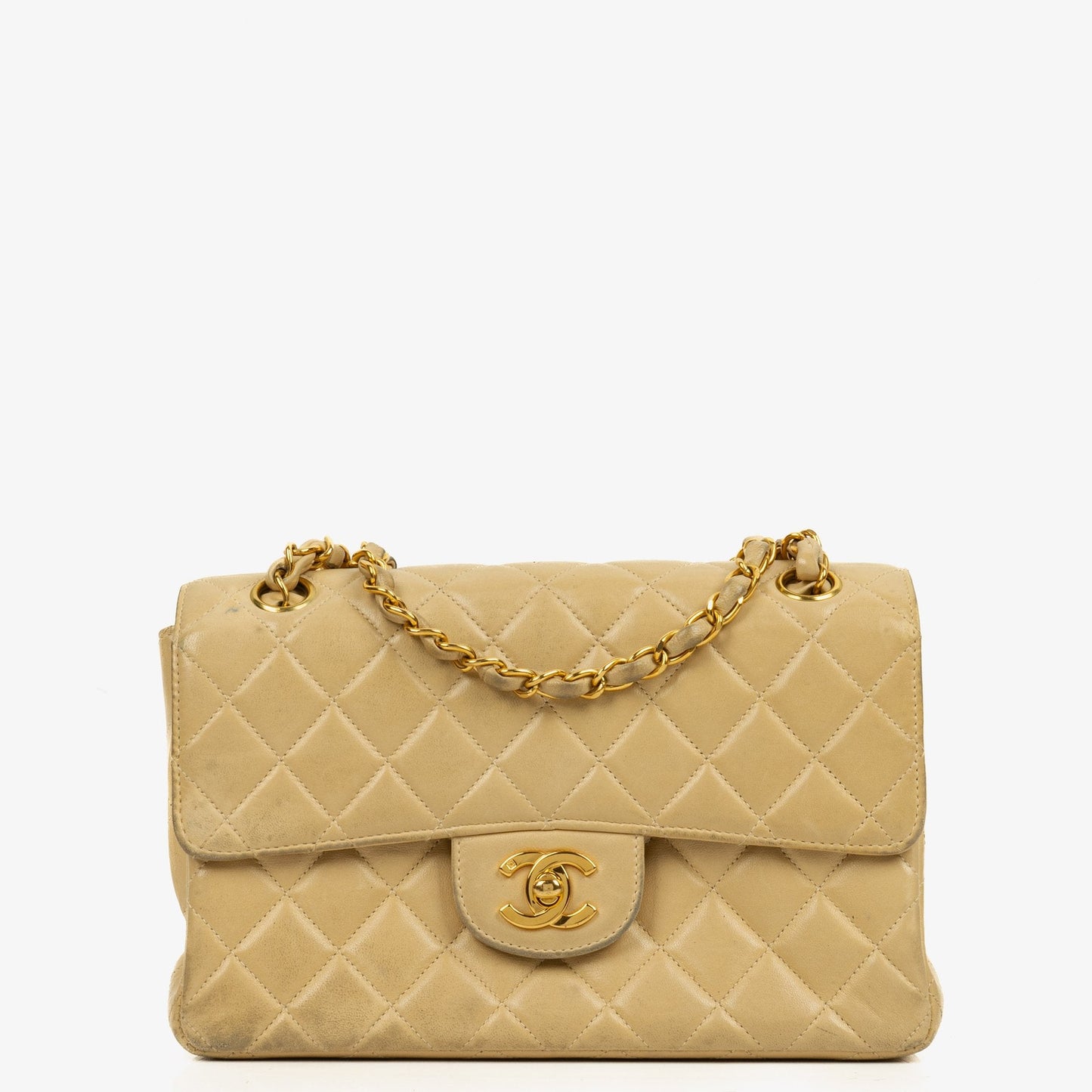 Chanel Small Double Sided Flap Bag Beige Quilted Lambskin 24K Gold-Plated Hardware
