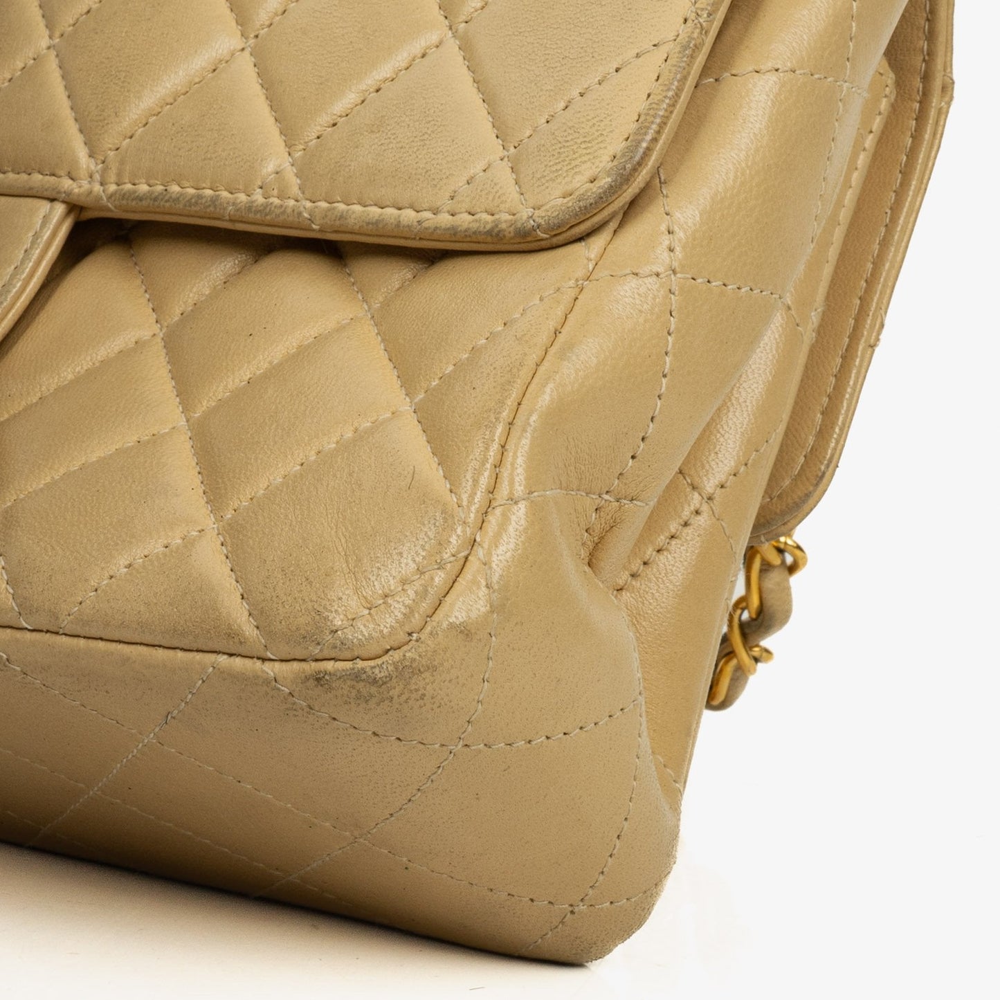 Chanel Small Double Sided Flap Bag Beige Quilted Lambskin 24K Gold-Plated Hardware