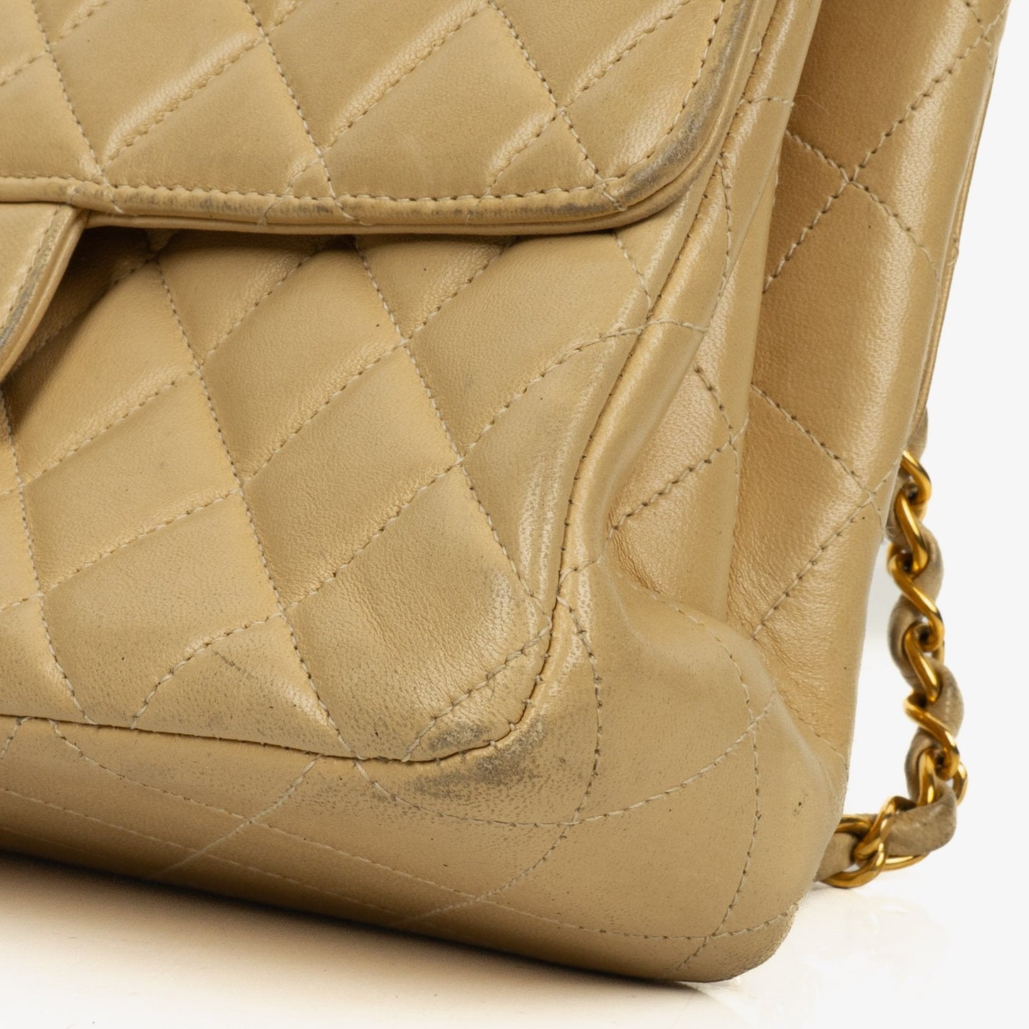 Chanel Small Double Sided Flap Bag Beige Quilted Lambskin 24K Gold-Plated Hardware