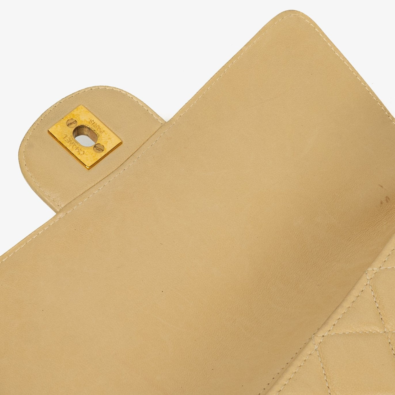 Chanel Small Double Sided Flap Bag Beige Quilted Lambskin 24K Gold-Plated Hardware