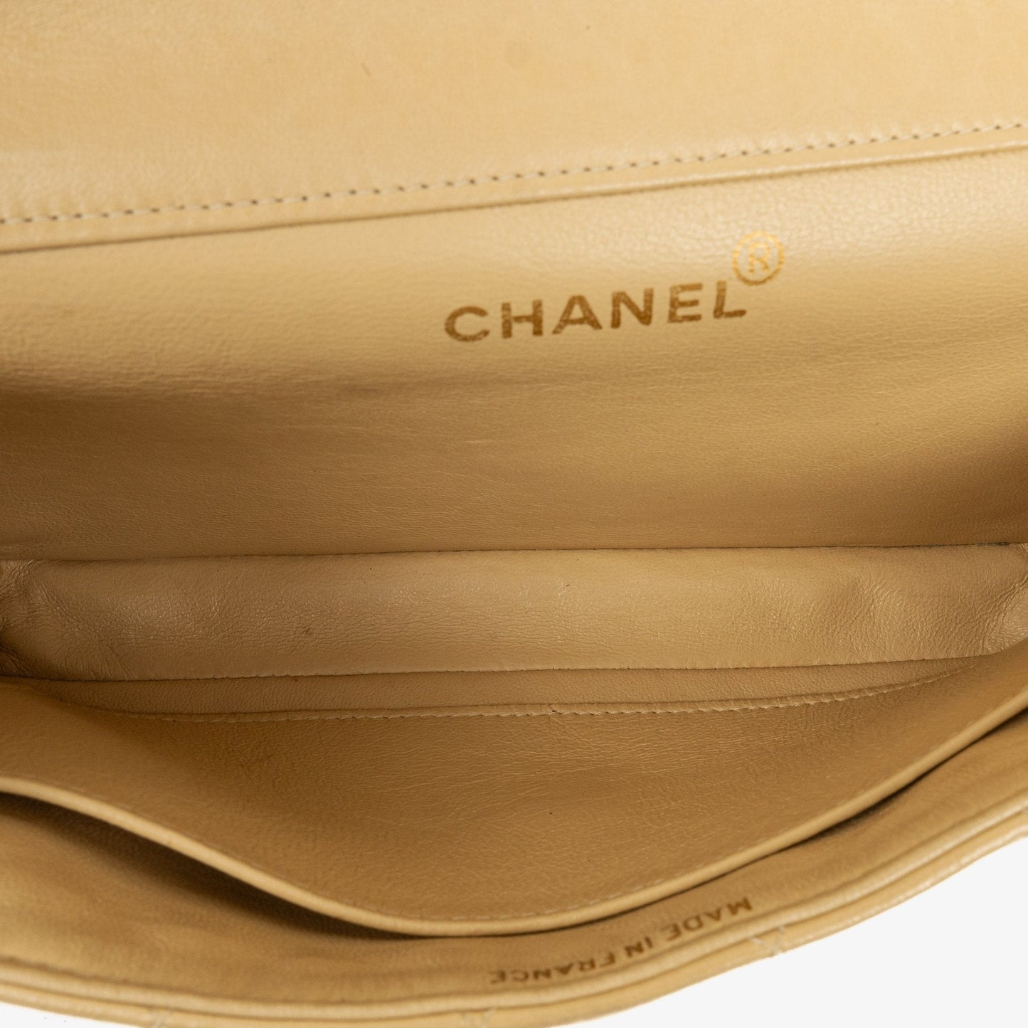 Chanel Small Double Sided Flap Bag Beige Quilted Lambskin 24K Gold-Plated Hardware