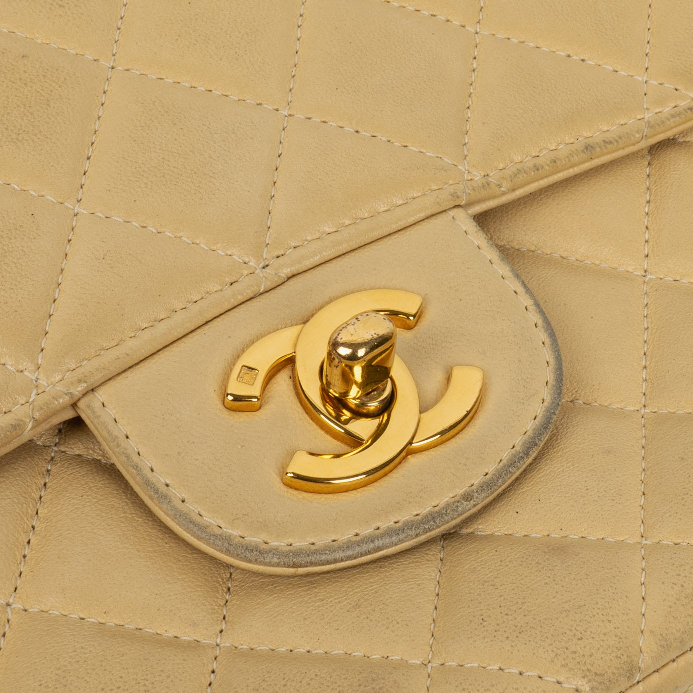 Chanel Small Double Sided Flap Bag Beige Quilted Lambskin 24K Gold-Plated Hardware
