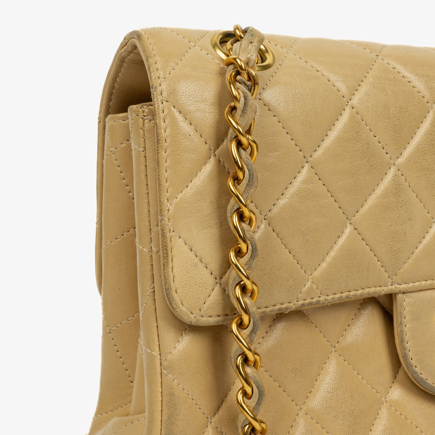 Chanel Small Double Sided Flap Bag Beige Quilted Lambskin 24K Gold-Plated Hardware