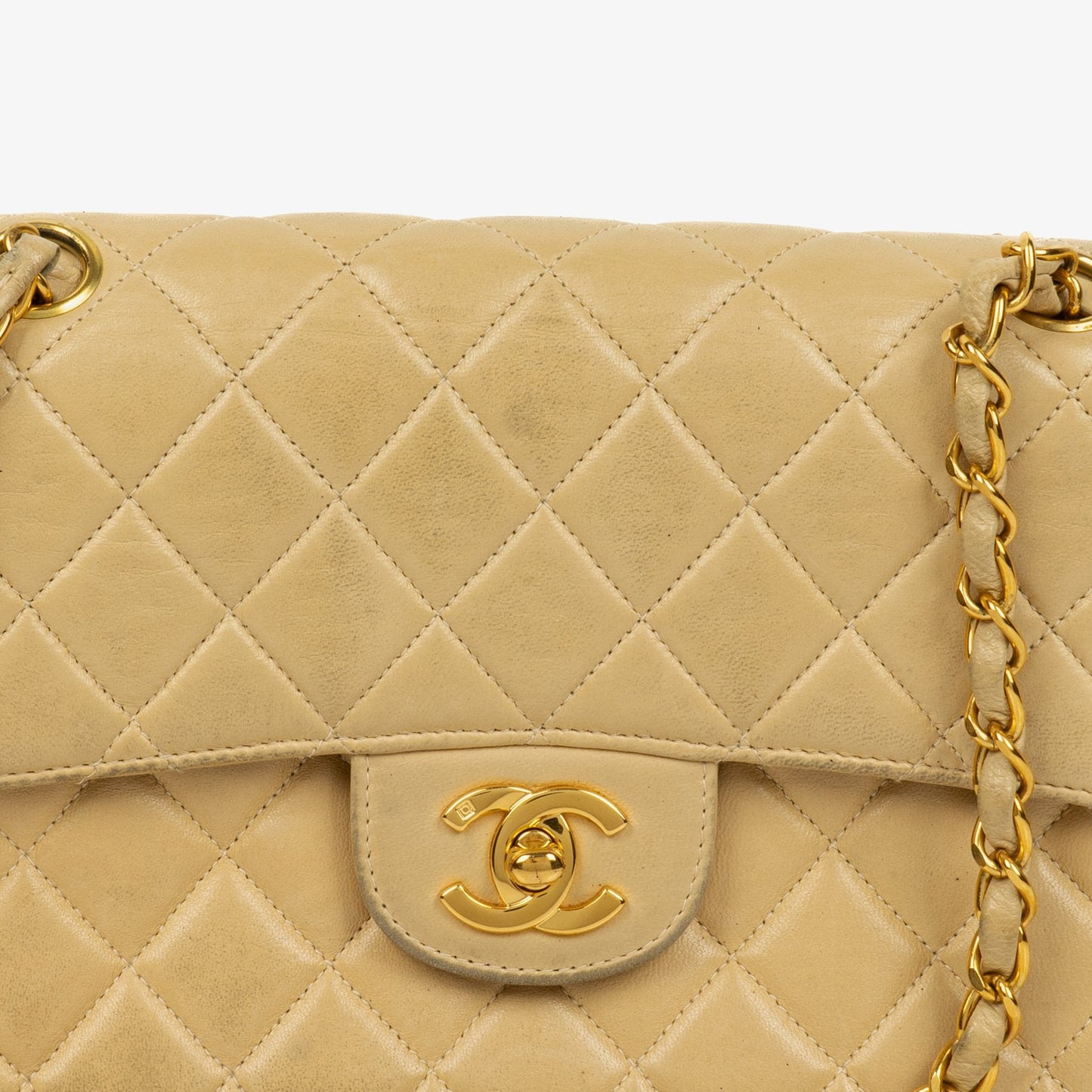 Chanel Small Double Sided Flap Bag Beige Quilted Lambskin 24K Gold-Plated Hardware