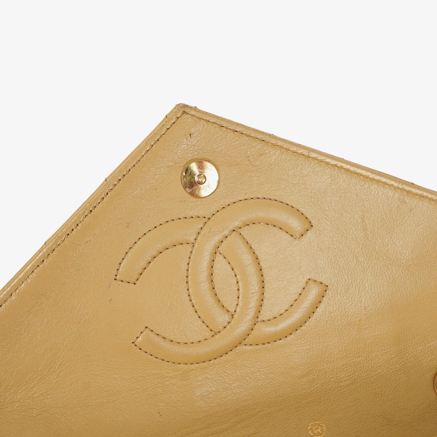 Chanel Small Envelope Maxi CC Logo Flap Bag Beige Quilted Lambskin With 24K Gold-Plated Hardware