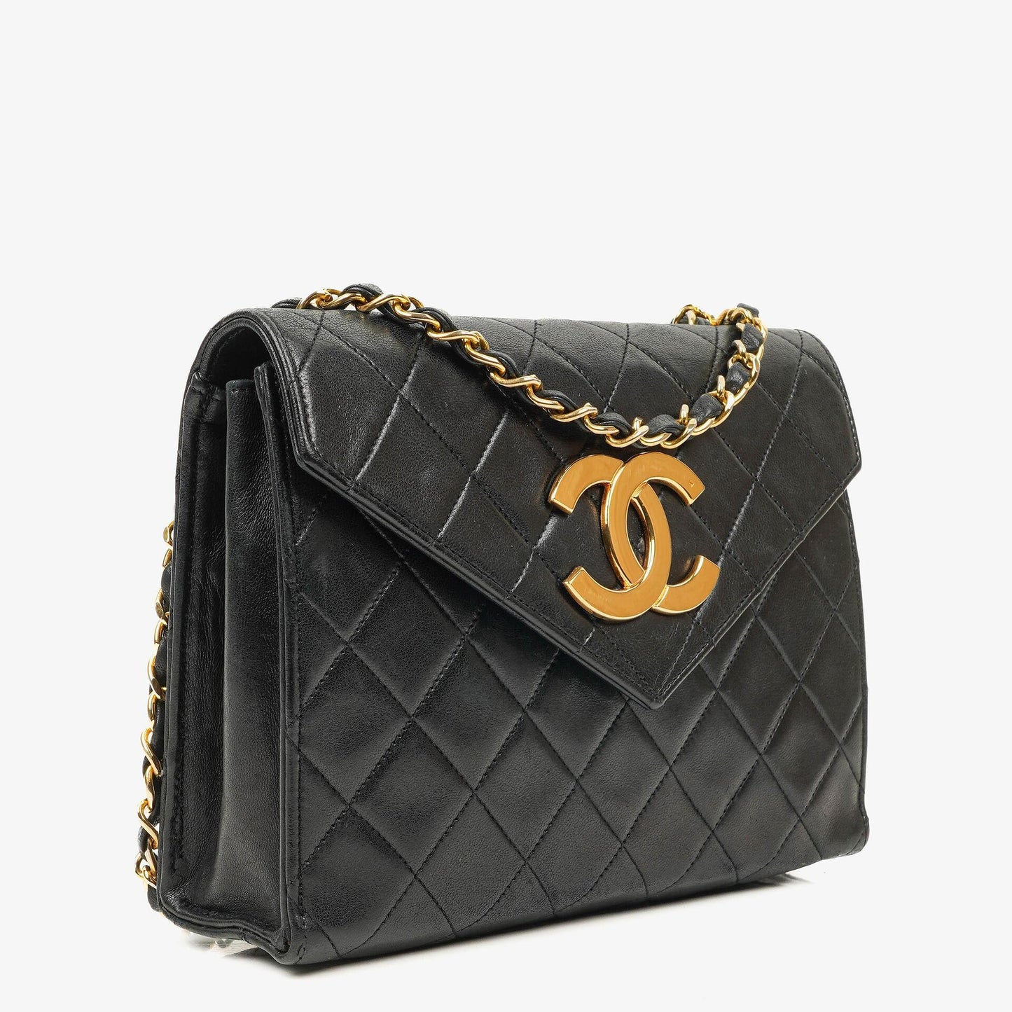 Chanel Small Envelope Maxi CC Logo Flap Bag Black Quilted Lambskin With 24K Gold-Plated Hardware