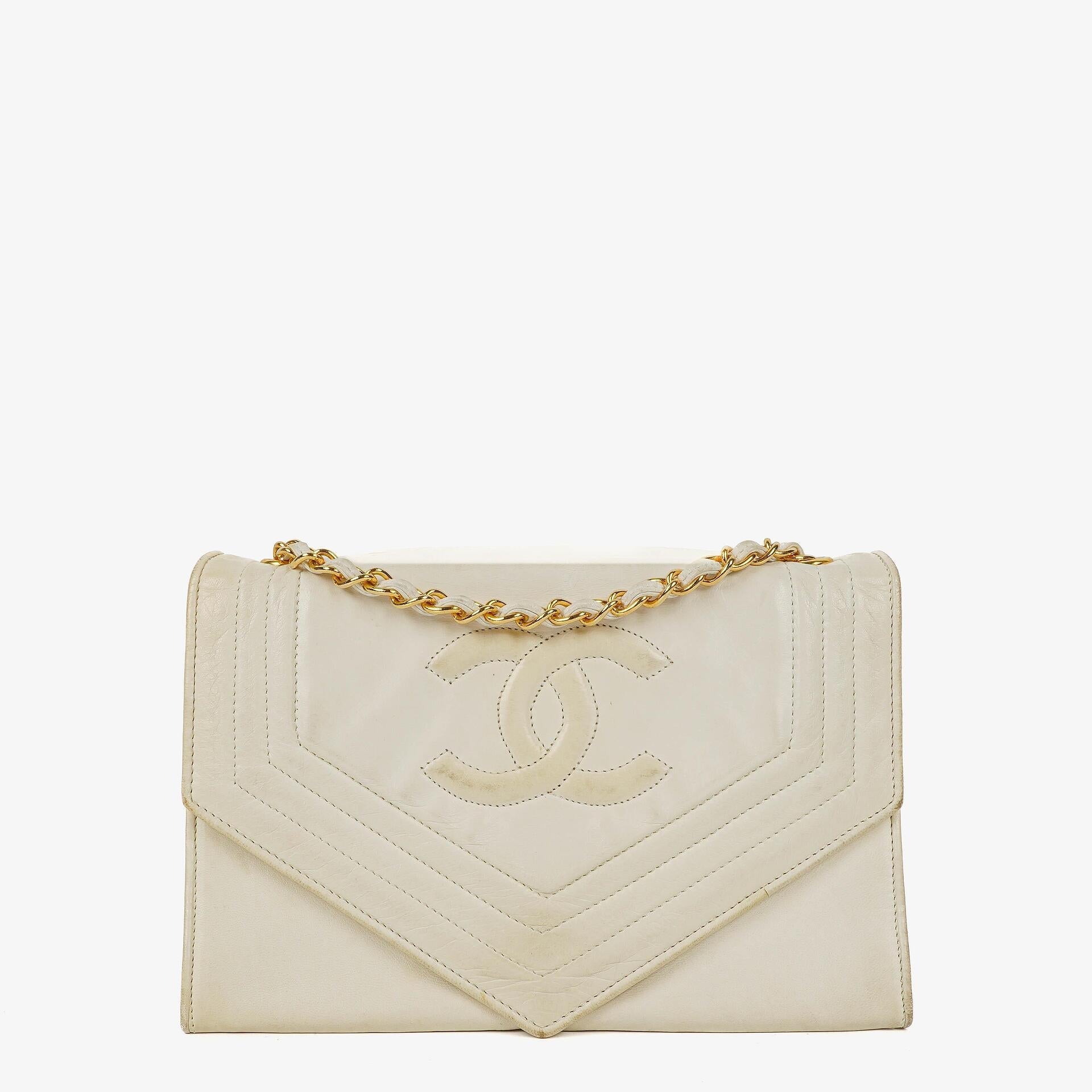 Chanel Small Envelope White Leather Flap Bag