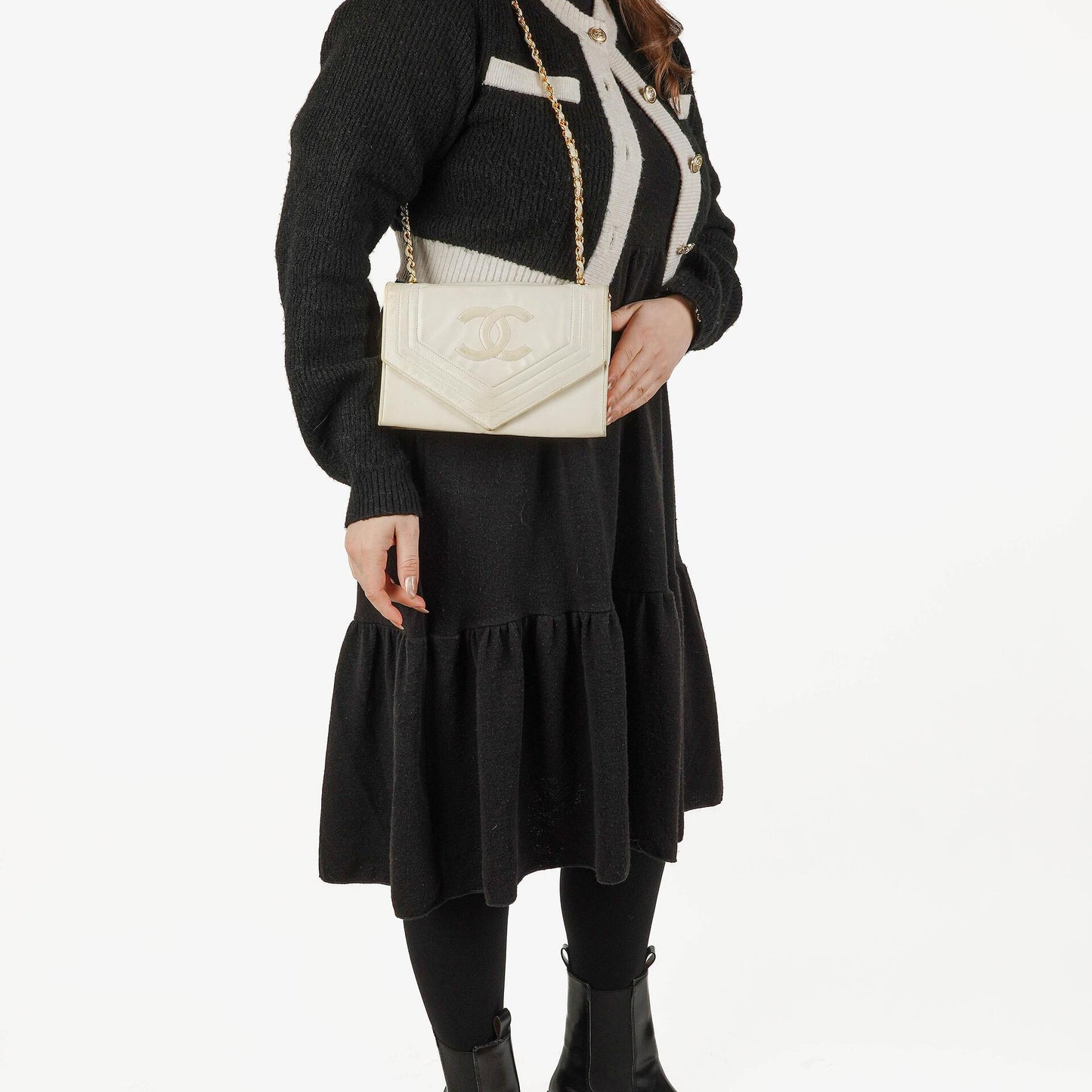 Chanel Small Envelope White Leather Flap Bag