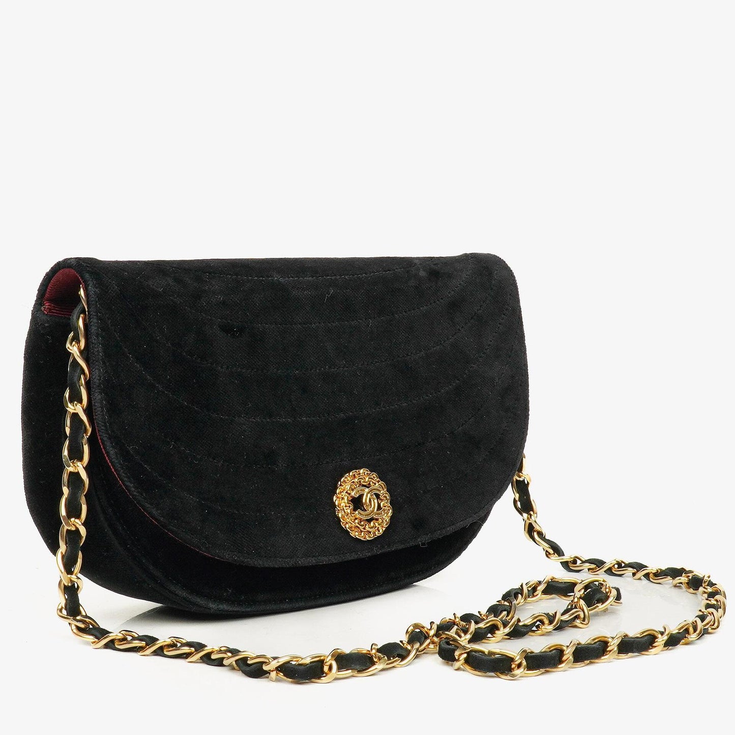 Chanel Small Half-Moon Black Velvet Flap Bag