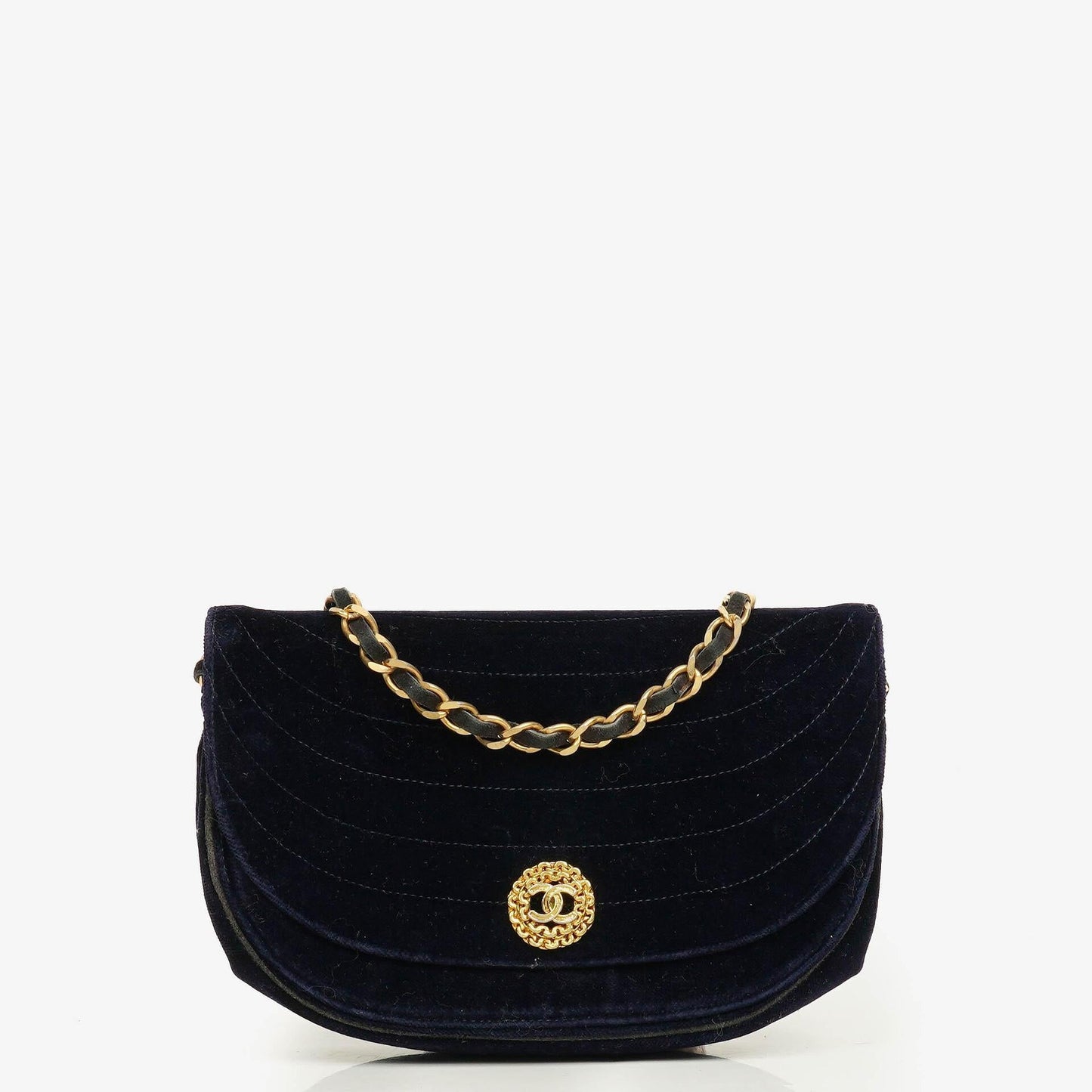 Chanel Small Half-Moon Navy Velvet Flap Bag