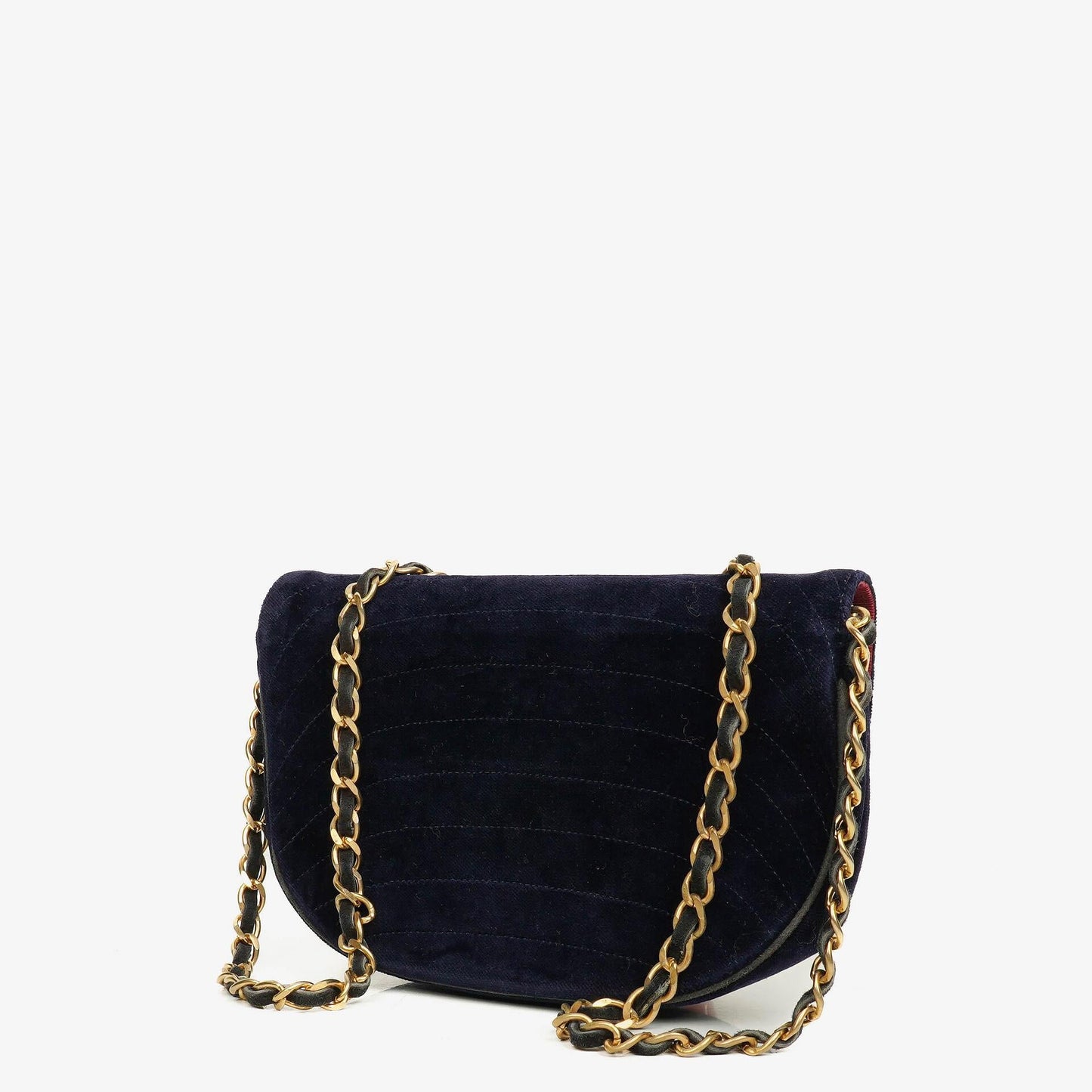 Chanel Small Half-Moon Navy Velvet Flap Bag