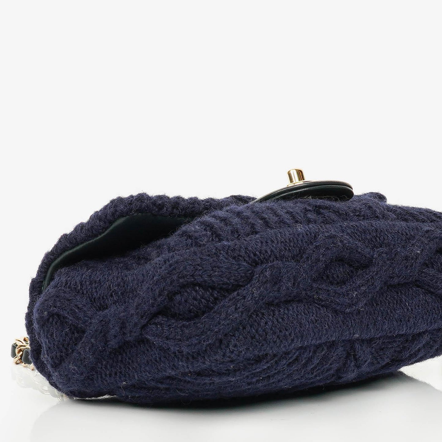 Chanel Small Navy Paris-Hamburg Cable Knit Fabric With Calfskin Flap Bag