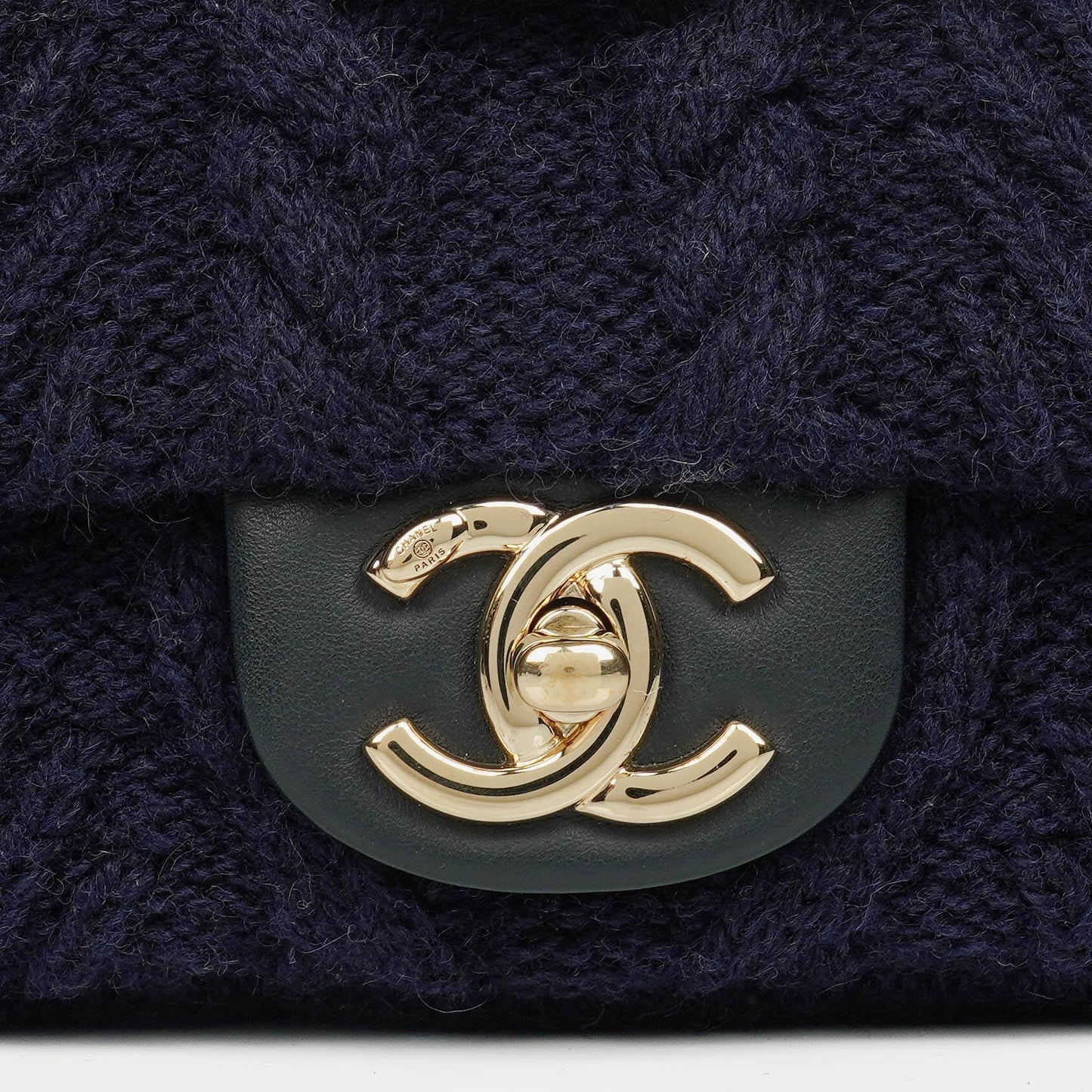 Chanel Small Navy Paris-Hamburg Cable Knit Fabric With Calfskin Flap Bag